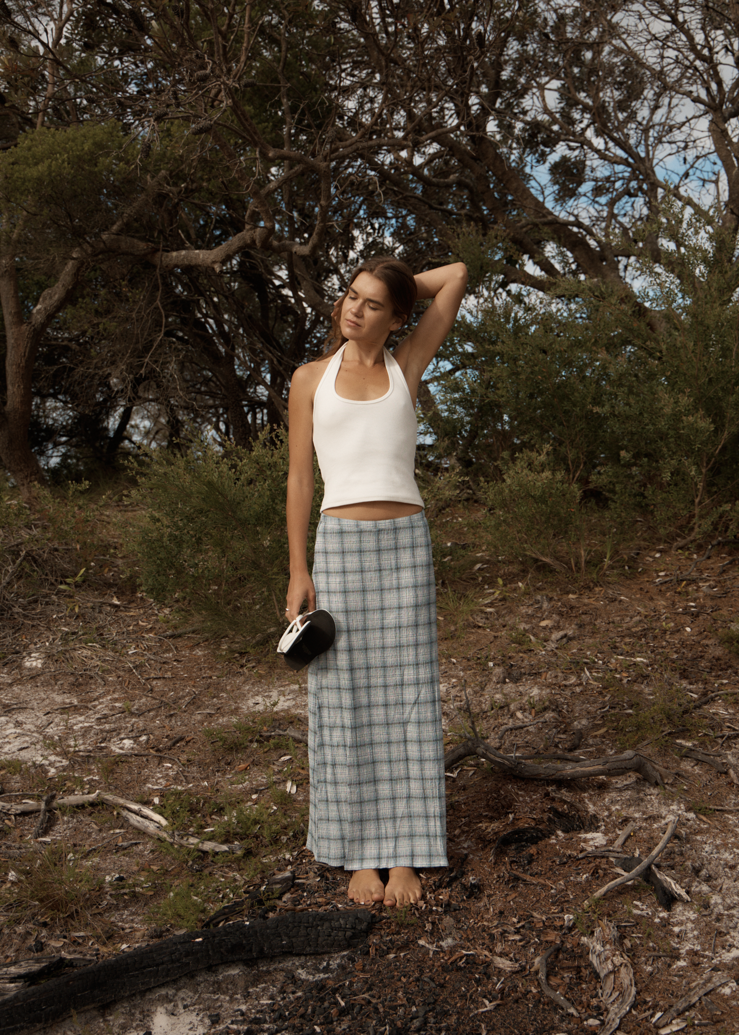 Lagoon - Seersucker Maxi Skirt - Overcast Check