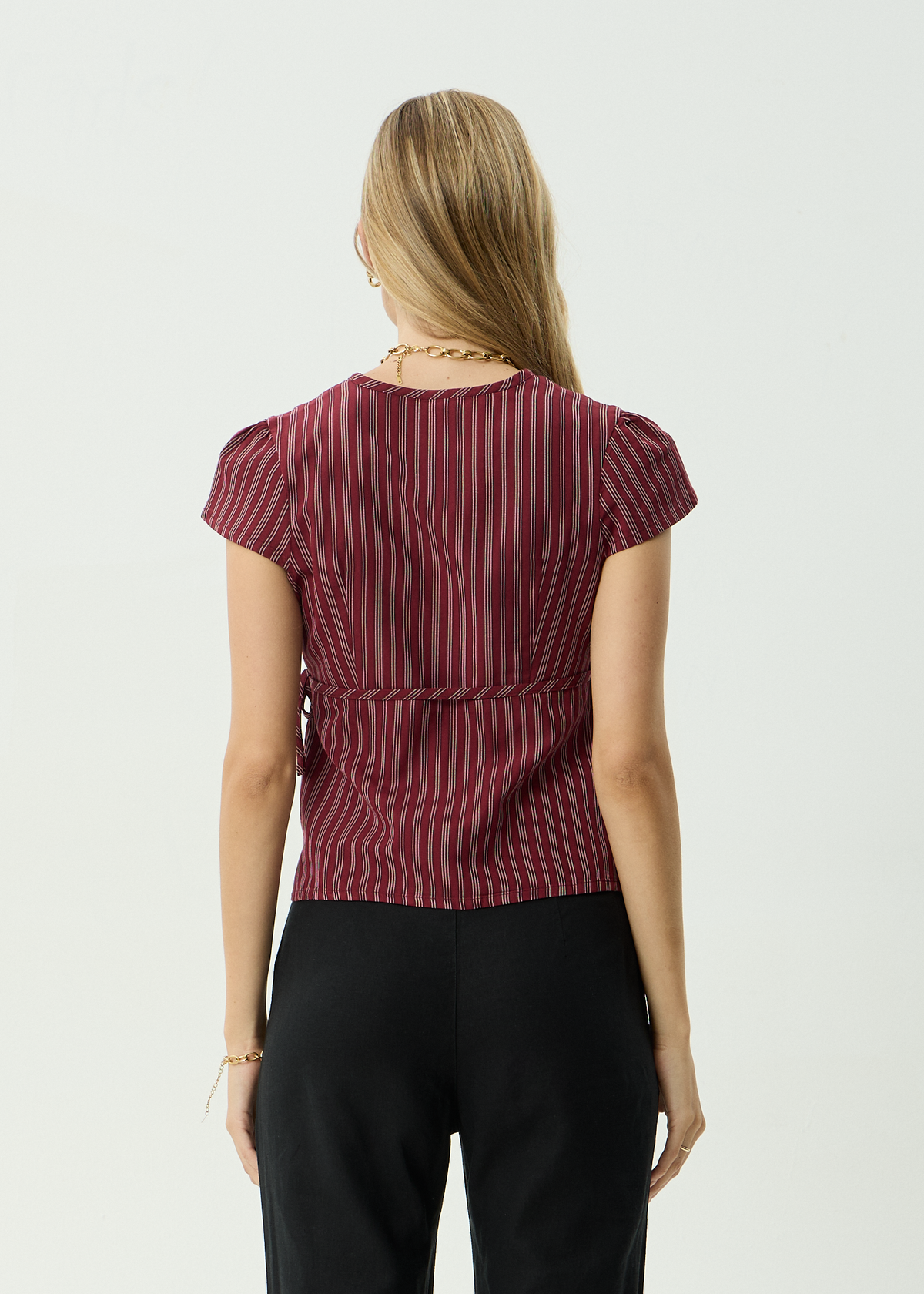 Ledger - Wrap Top - Burgundy Stripe
