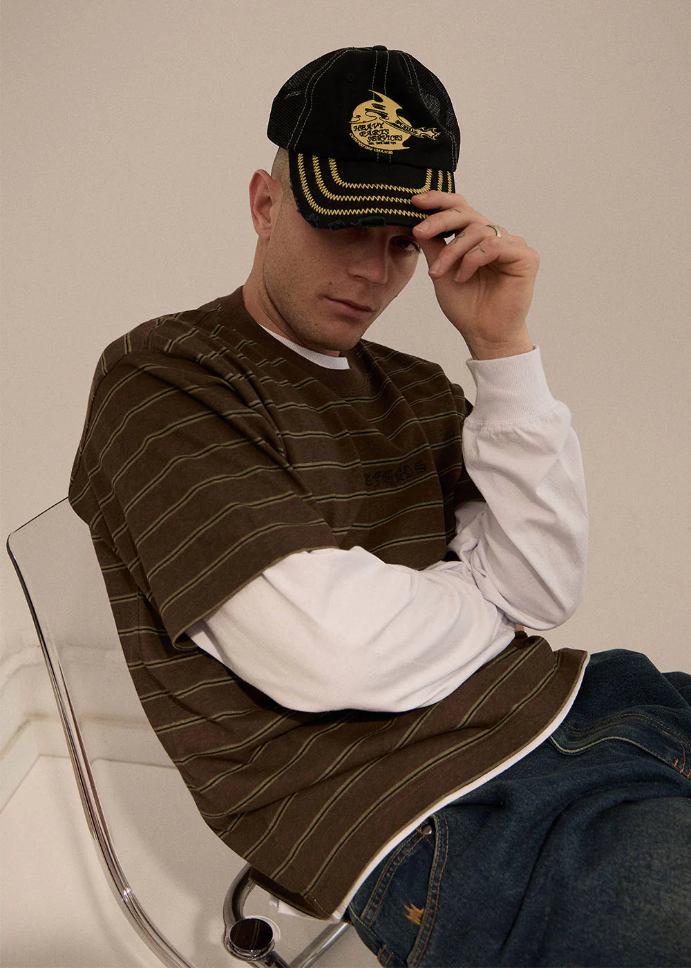 Eureka Boxy Tee - Coffee Stripe