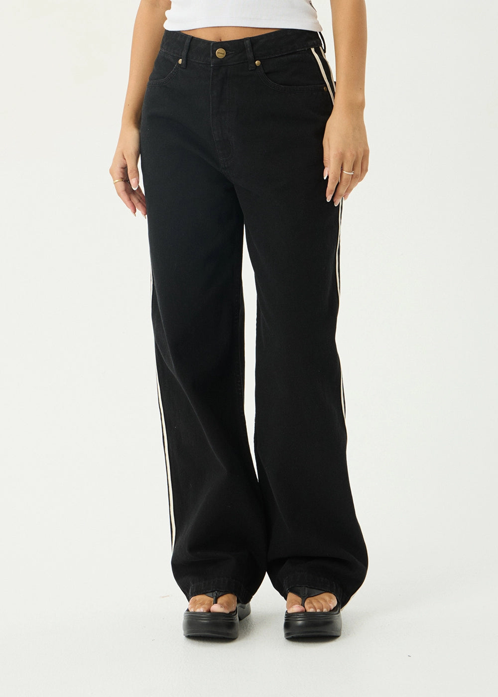 Bella Stripe Denim Wide Leg Jean - Washed Black