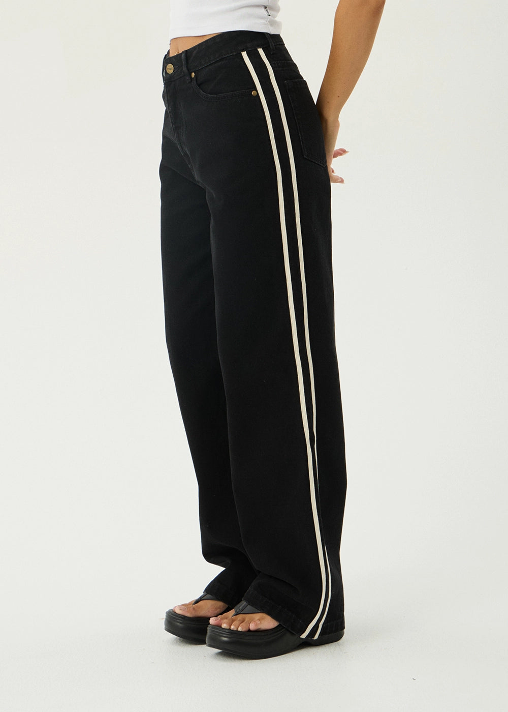 Bella Stripe Denim Wide Leg Jean - Washed Black