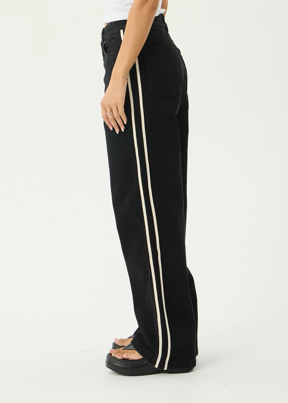 Bella Stripe Denim Wide Leg Jean - Washed Black