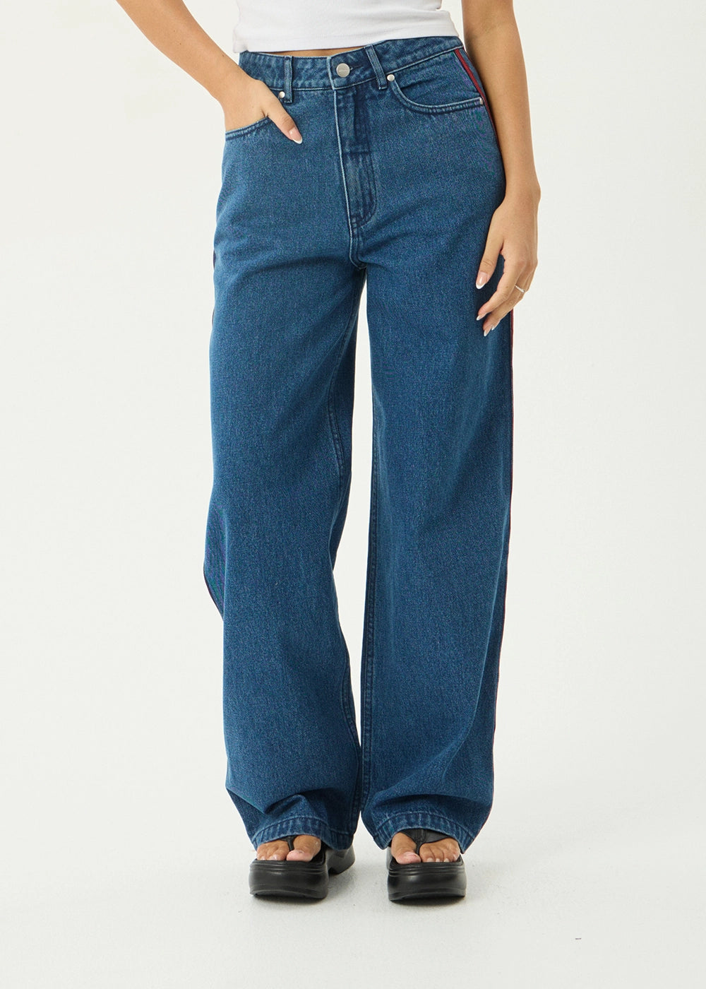Bella Stripe Denim Wide Leg Jean - Authentic Blue