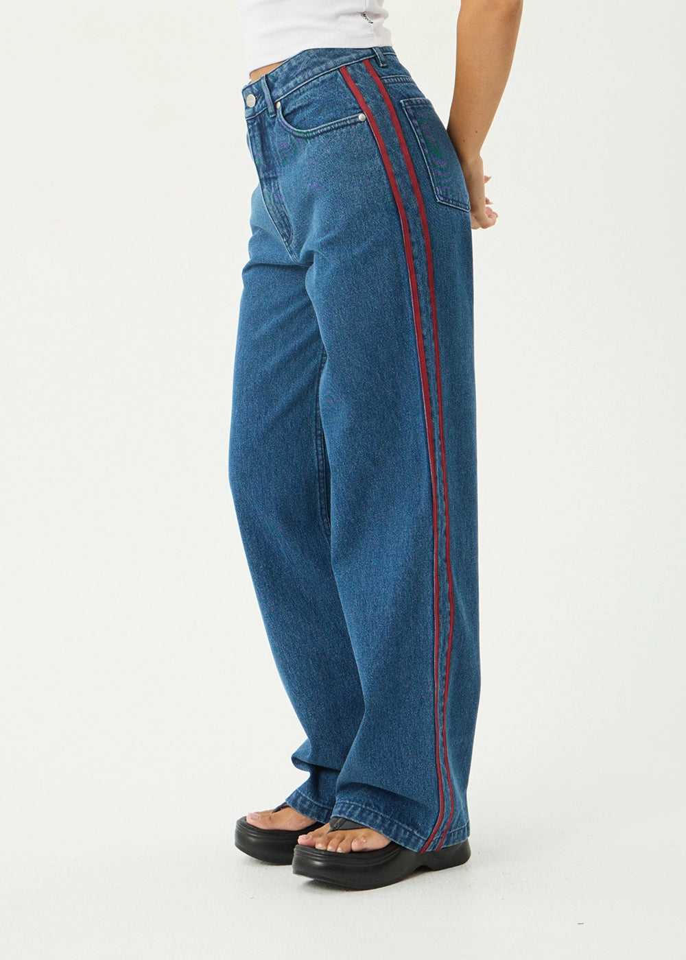 Bella Stripe Denim Wide Leg Jean - Authentic Blue