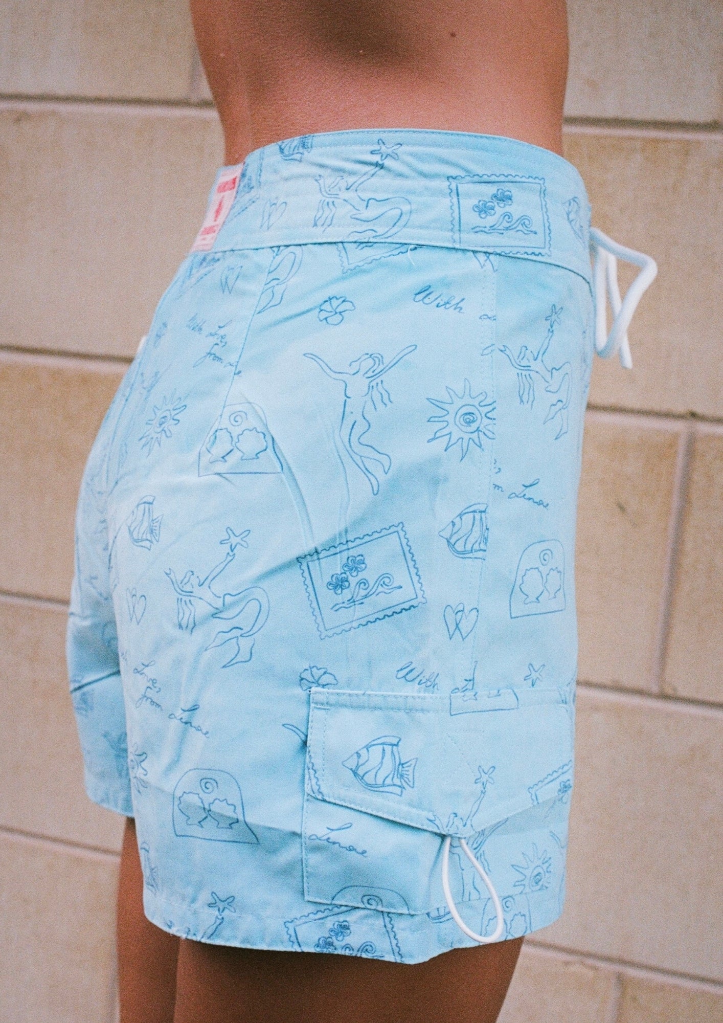 Tie Front Boardshort - Blue Nordie Print