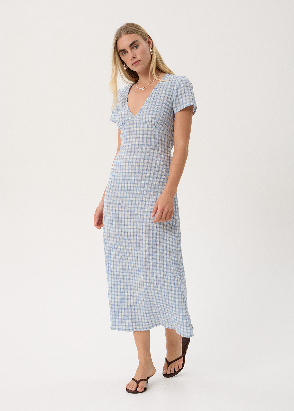 Maeve Seersucker Maxi Dress - Powder Blue Check