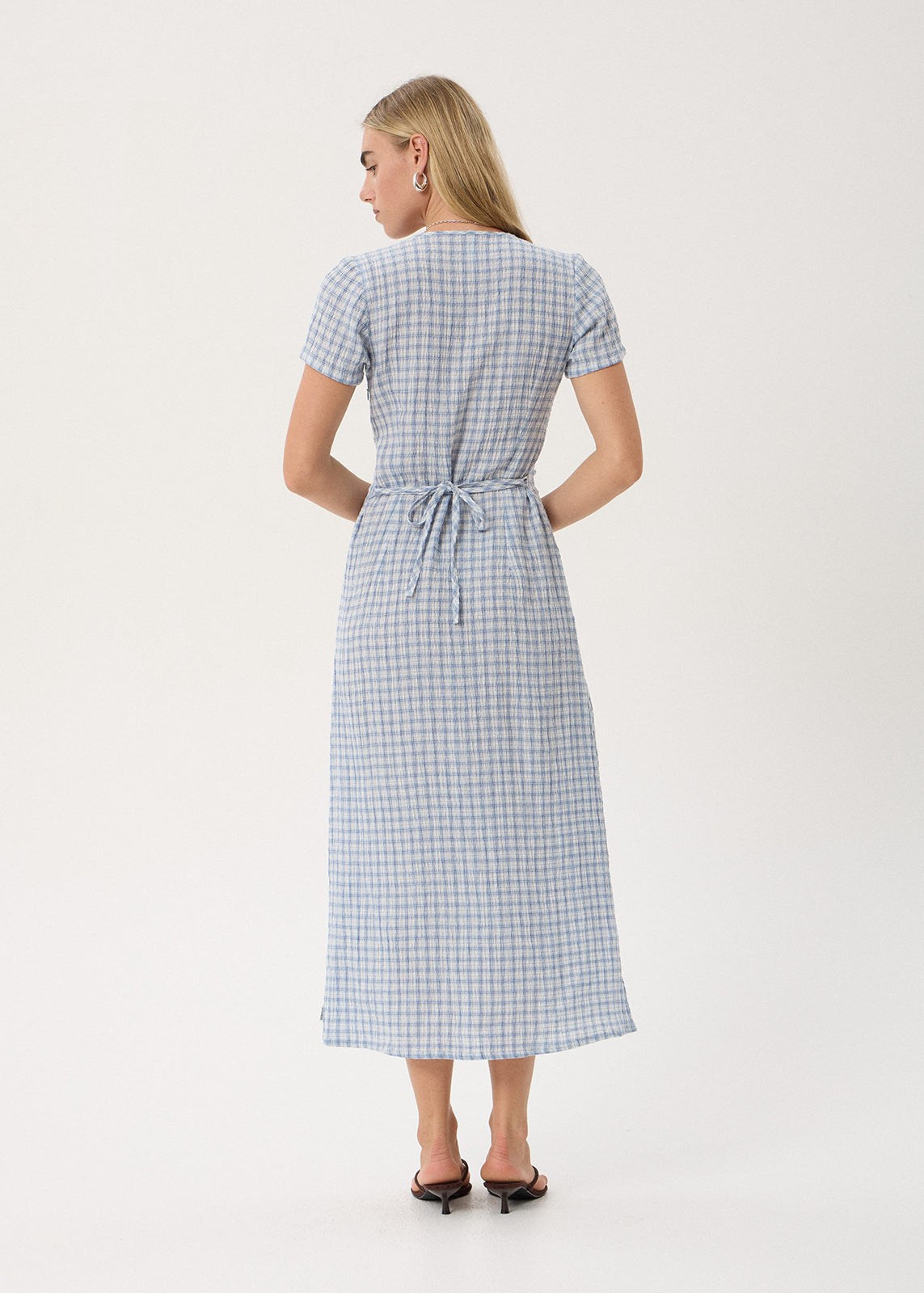 Maeve Seersucker Maxi Dress - Powder Blue Check