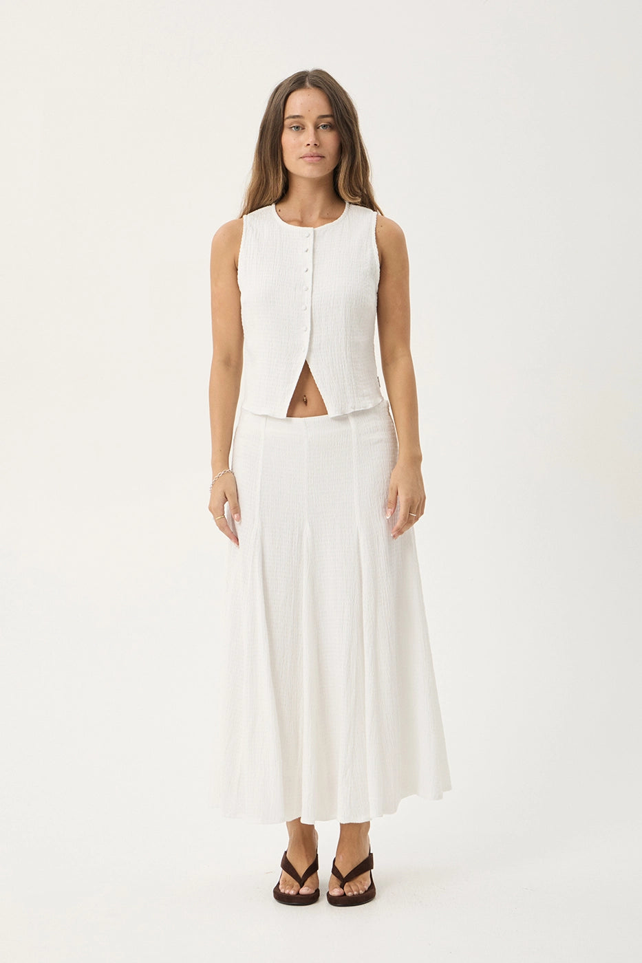 Lana Seersucker Midi Skirt - Off White