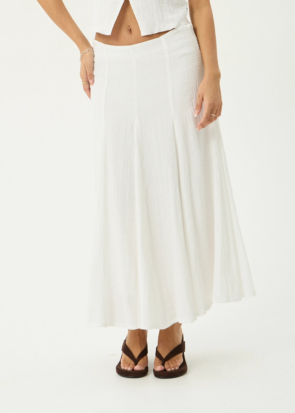 Lana Seersucker Midi Skirt - Off White