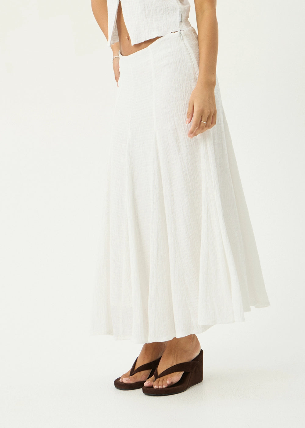 Lana Seersucker Midi Skirt - Off White