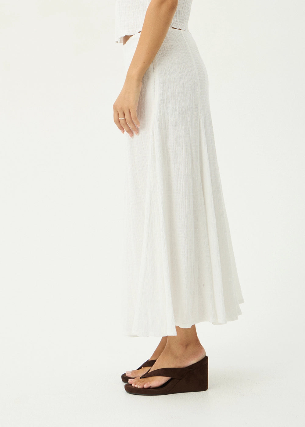 Lana Seersucker Midi Skirt - Off White