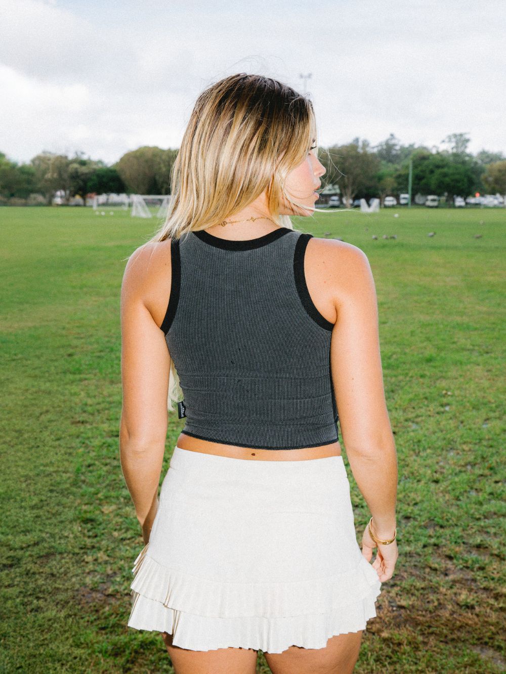 Bones Academy Rib Crop - Washed Black