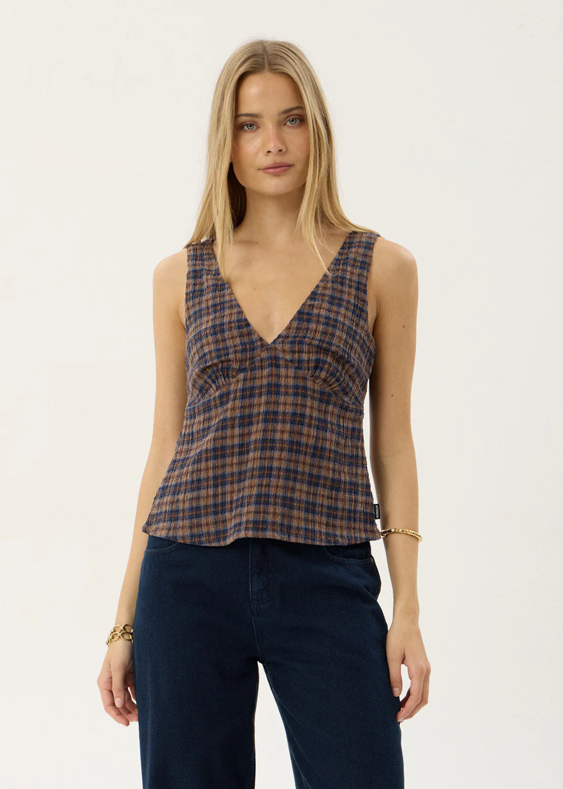 Giselle Seersucker Top - Shev Indigo Check