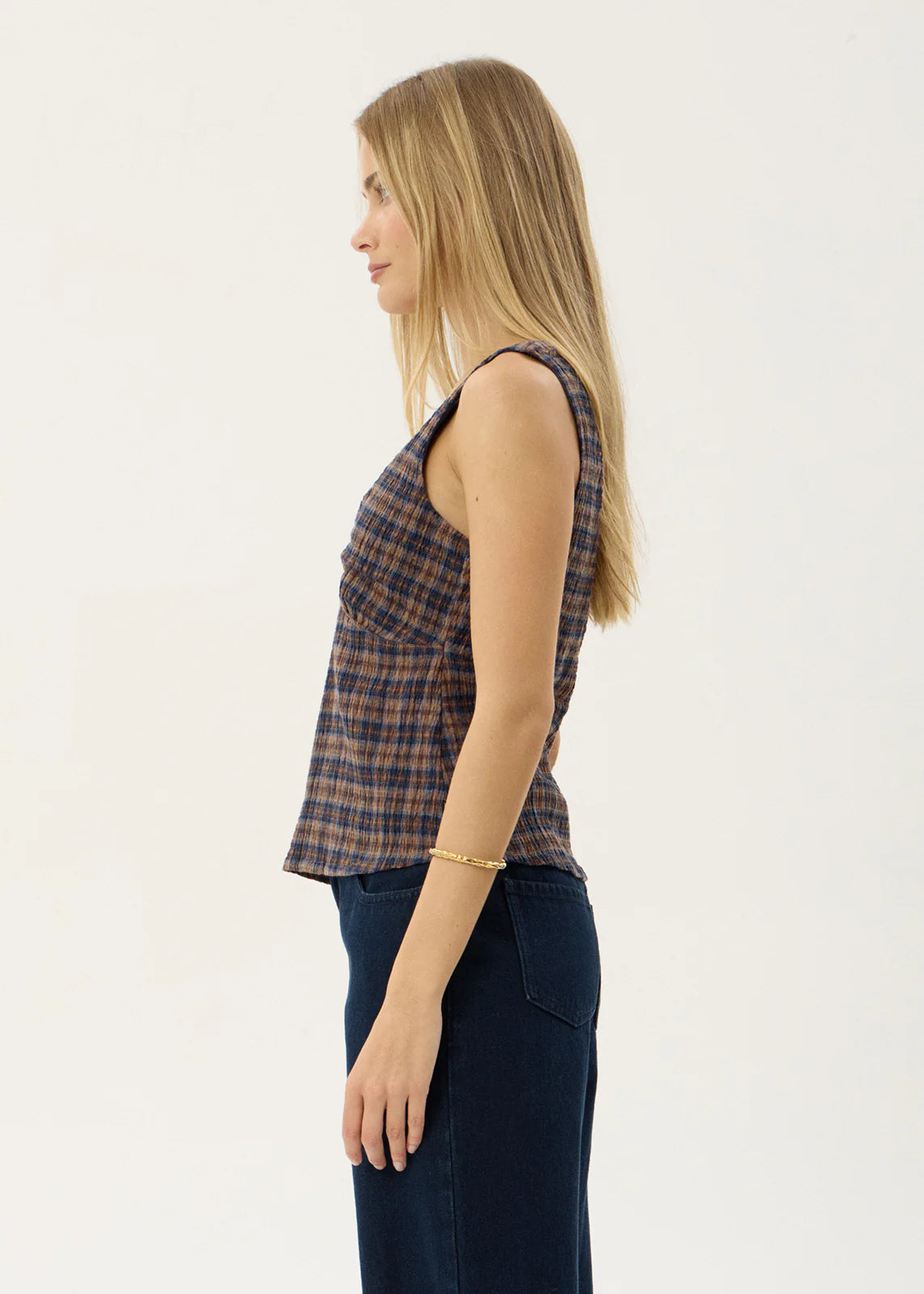 Giselle Seersucker Top - Shev Indigo Check
