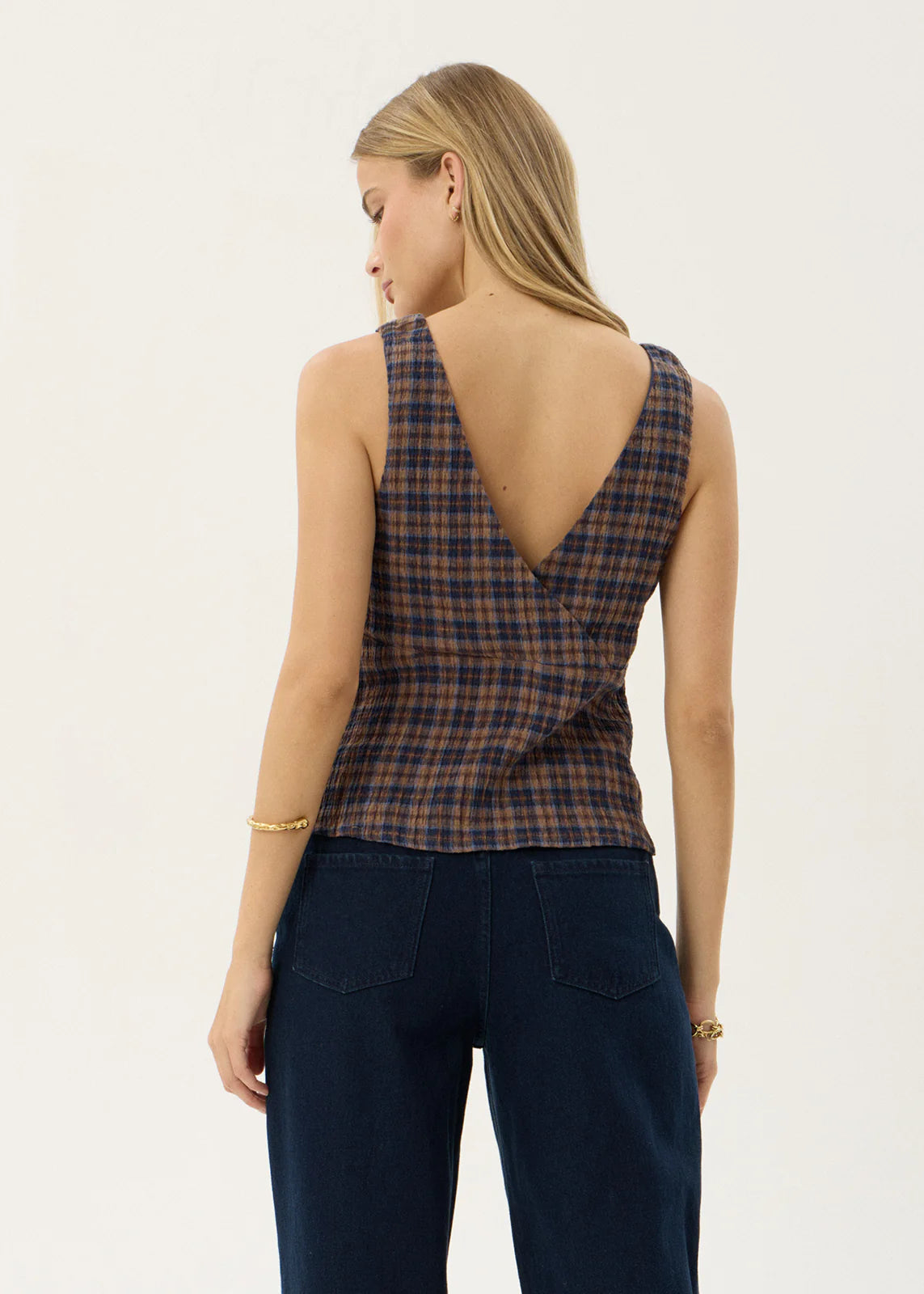 Giselle Seersucker Top - Shev Indigo Check