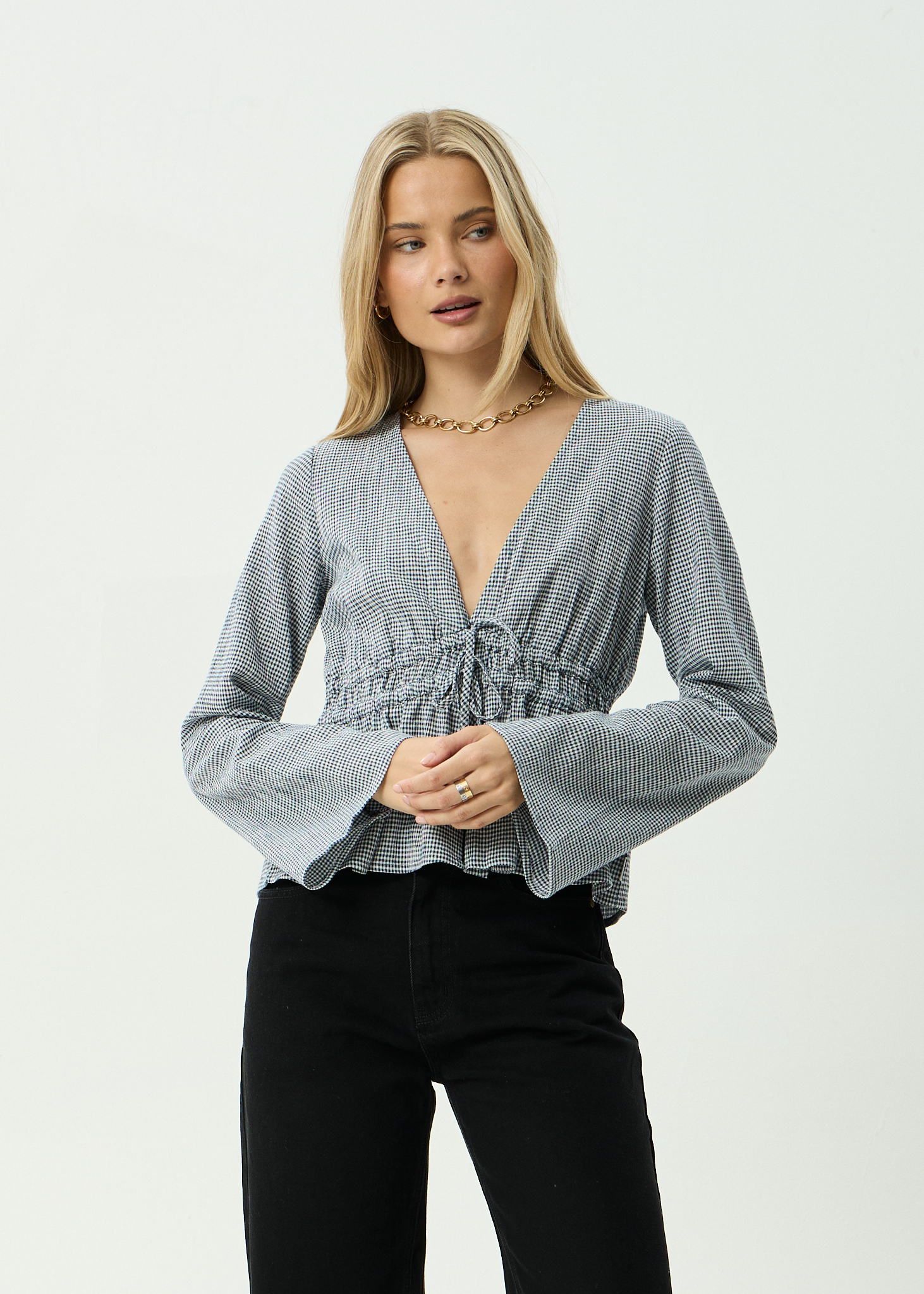 Annika Long Sleeve Top - Indy Navy Check