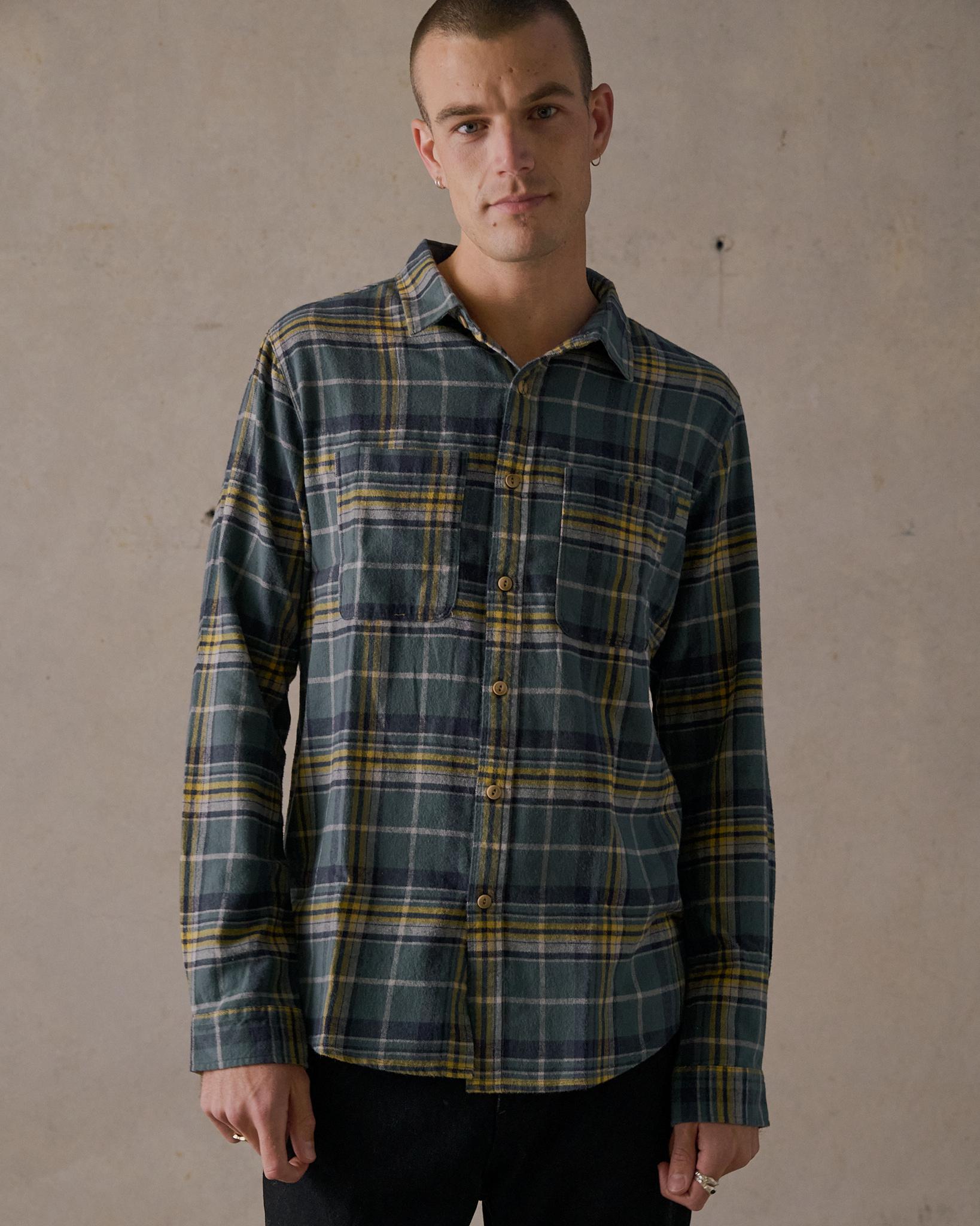 Twin Pocket Flannel Shirt - Green Multi