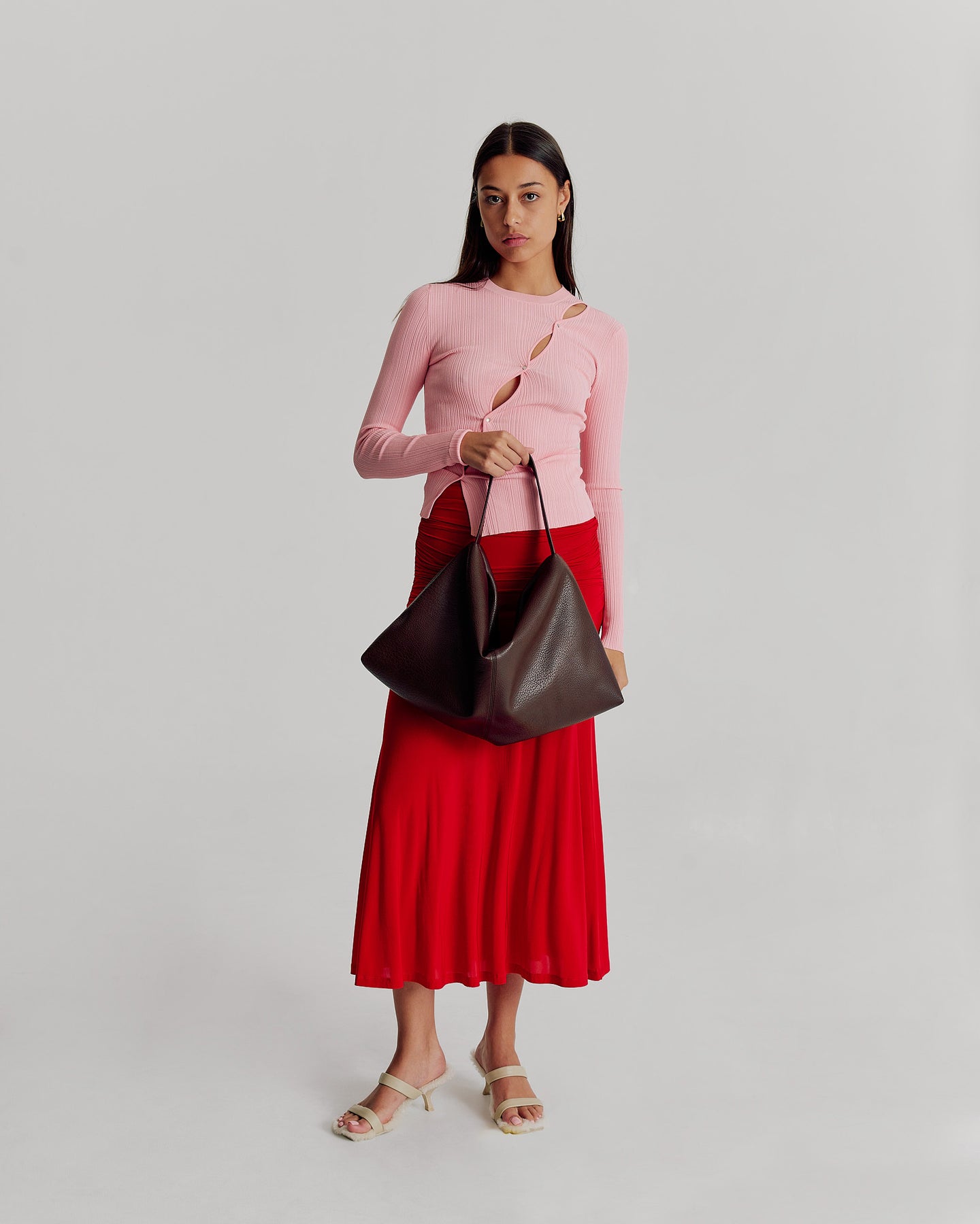 Harlow Slouch Mono Tote Bag - Choc Nappa