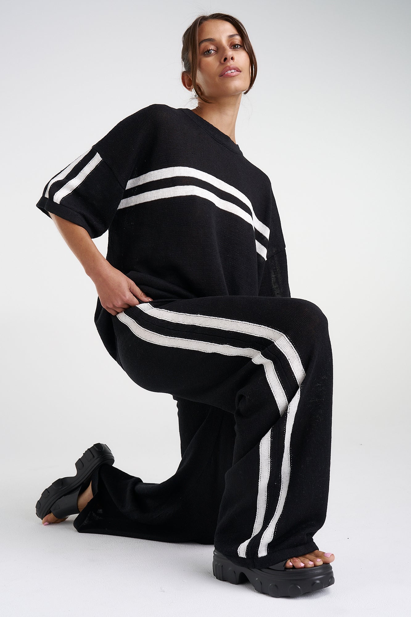 Knit Tee - Black w/ Cream Stripe