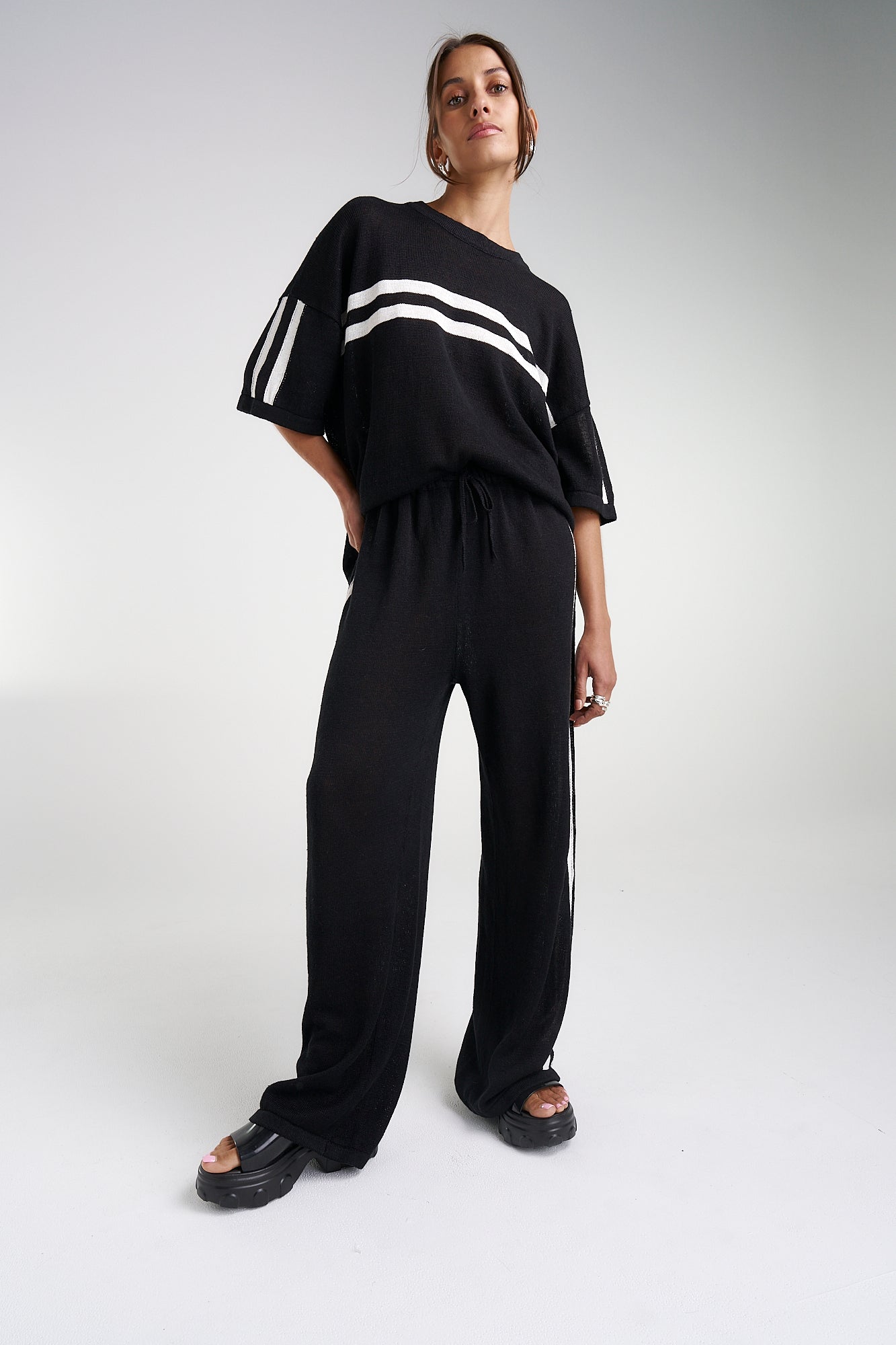 Knit Tee - Black w/ Cream Stripe