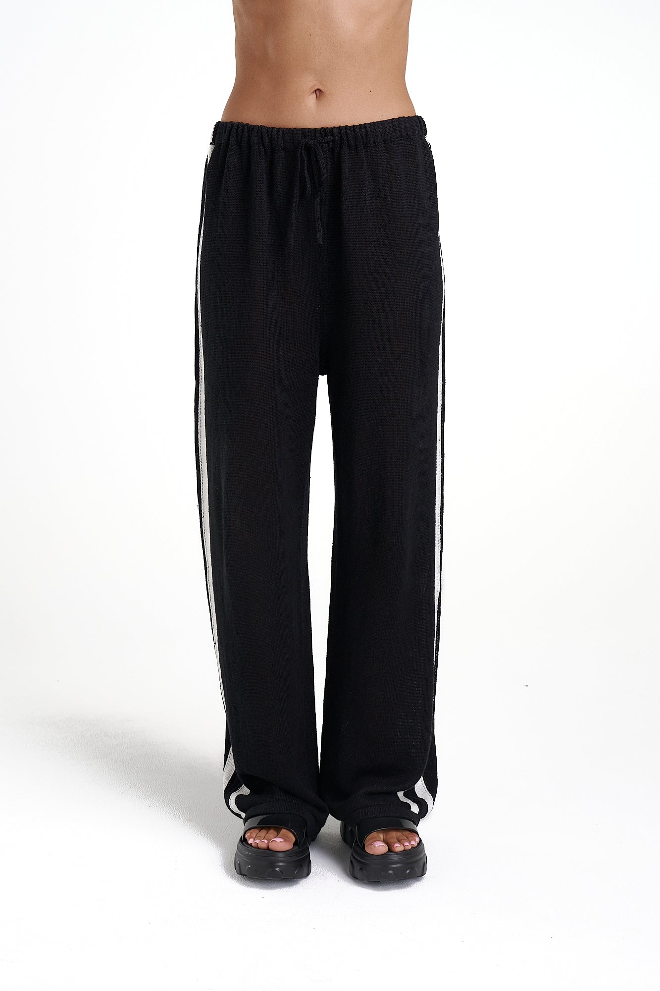 Knit Pants - Black w/ Cream Stripe
