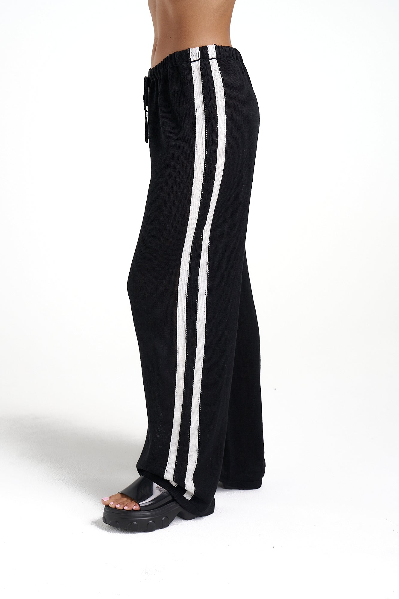 Knit Pants - Black w/ Cream Stripe