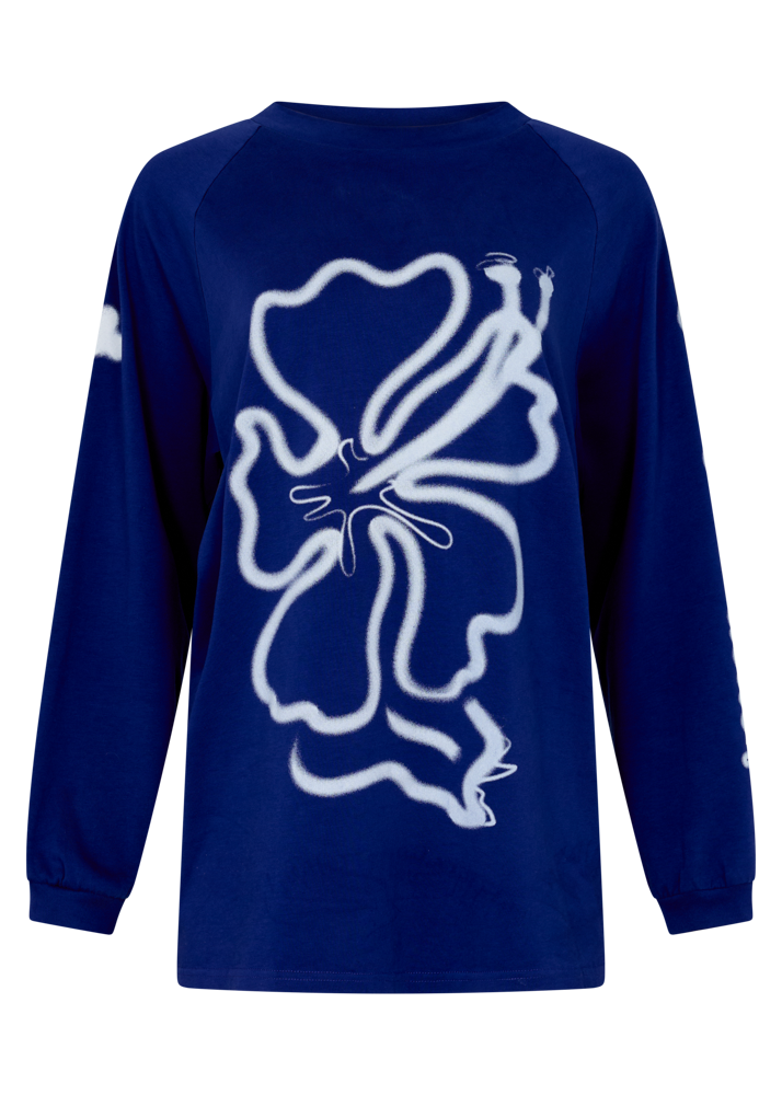 Cloud Hibiscus Haven LS Tee - Blue