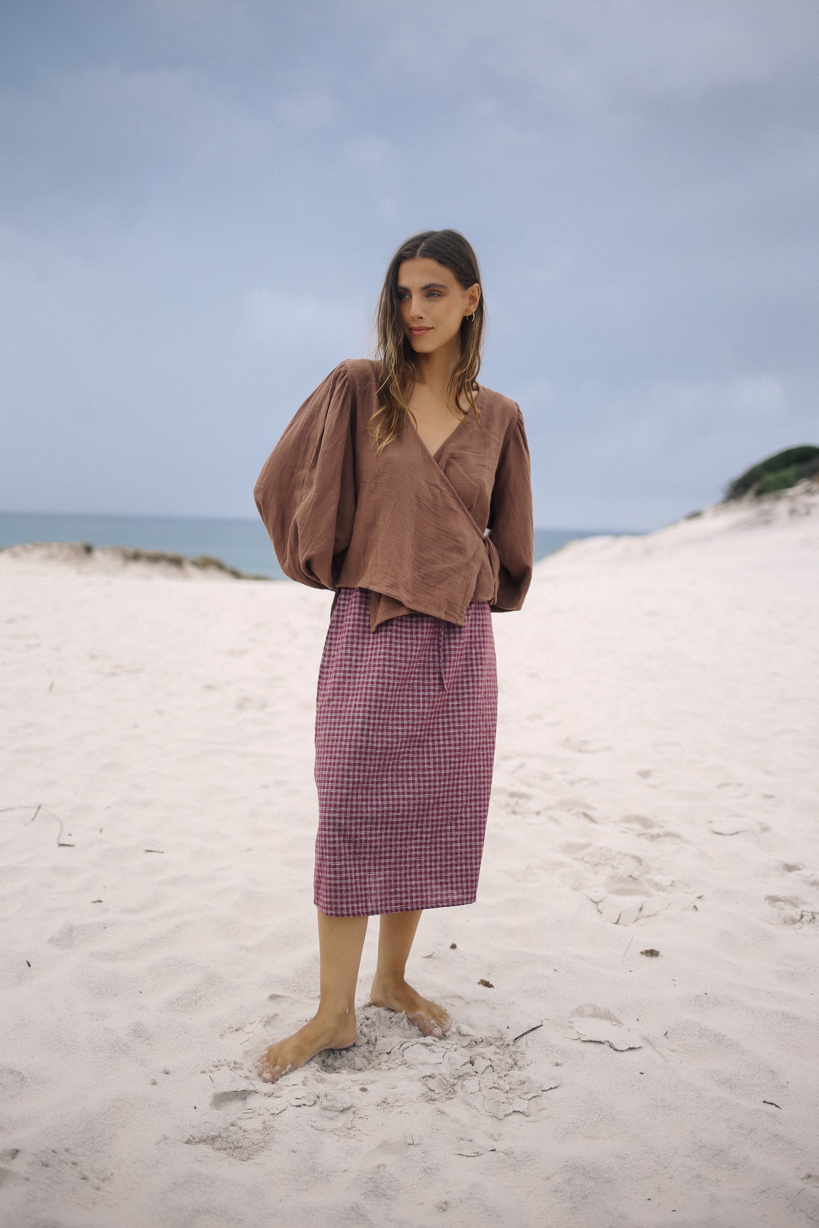 Remi Midi Skirt - Fig Hemp Check