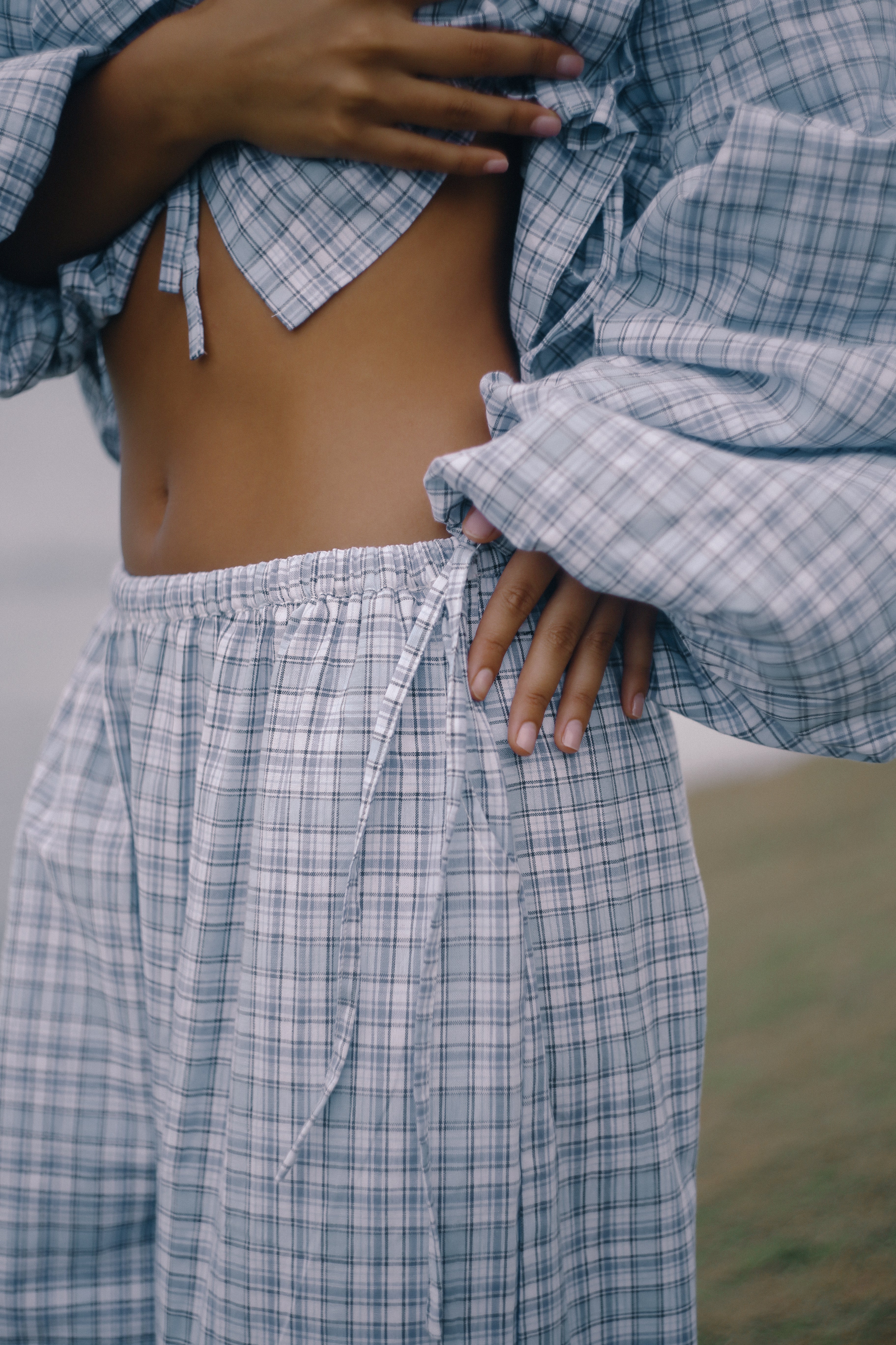 Chloe Tie Pant - Cloud Plaid