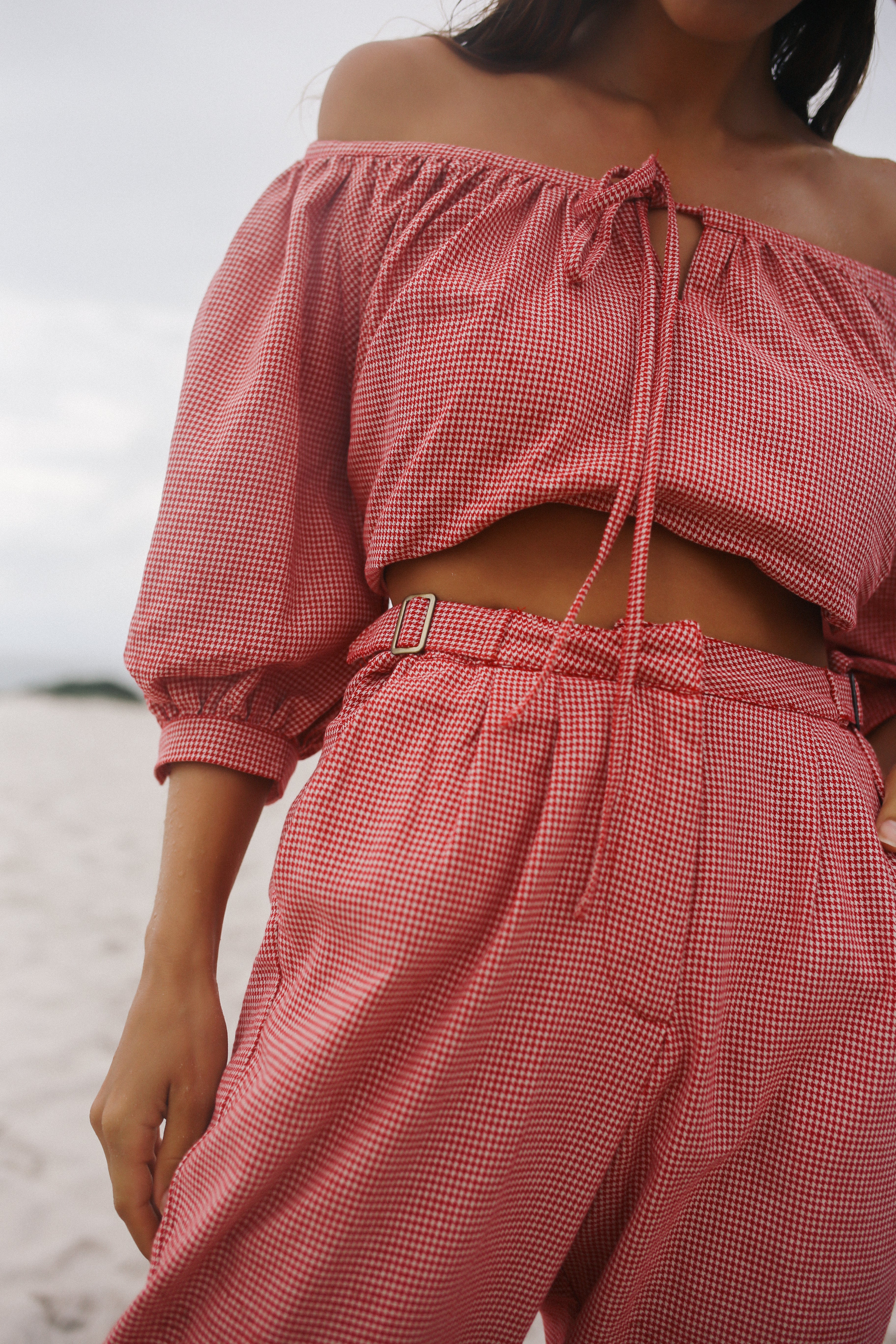 Chloe Blouse - Red Houndstooth