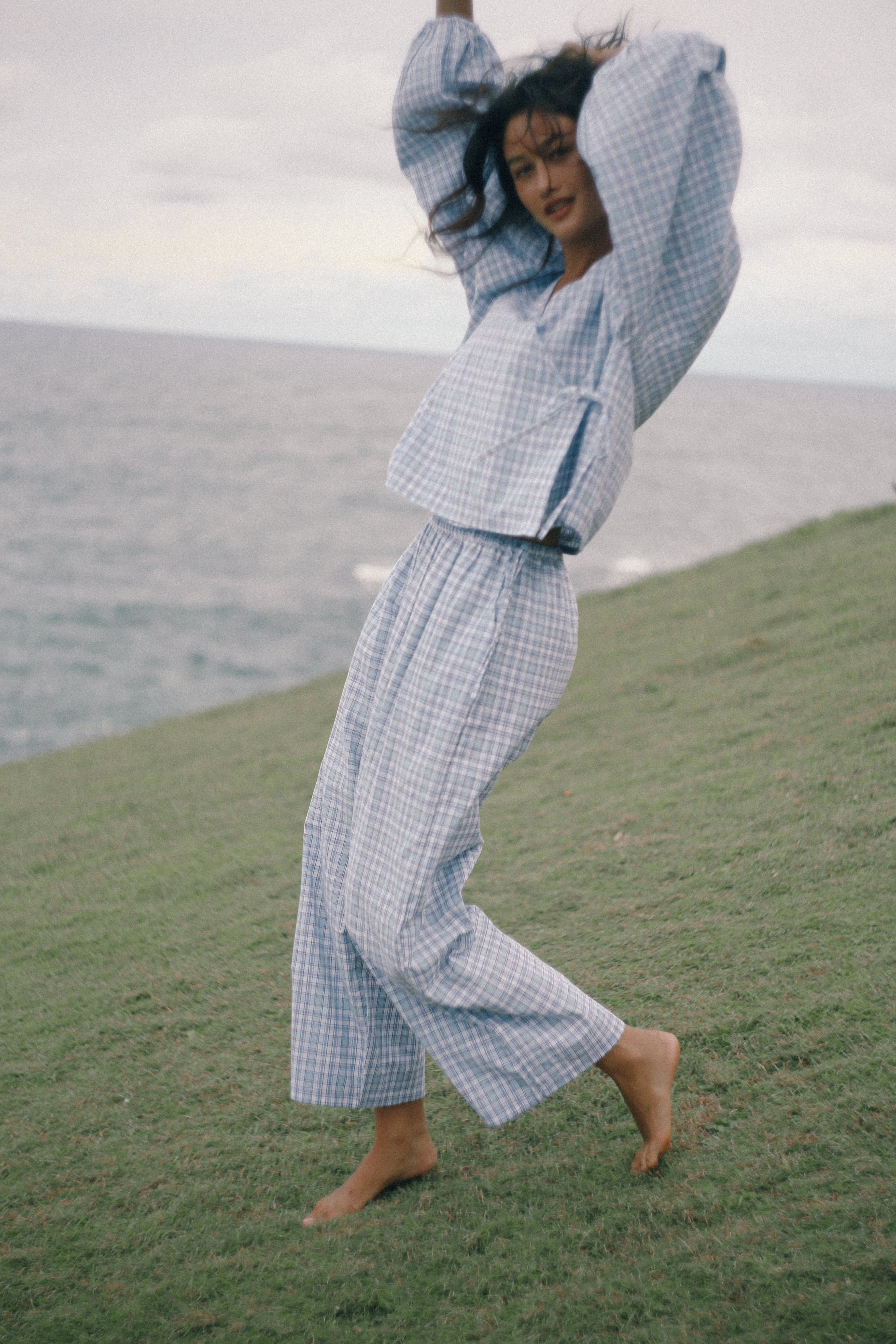 Chloe Tie Pant - Cloud Plaid