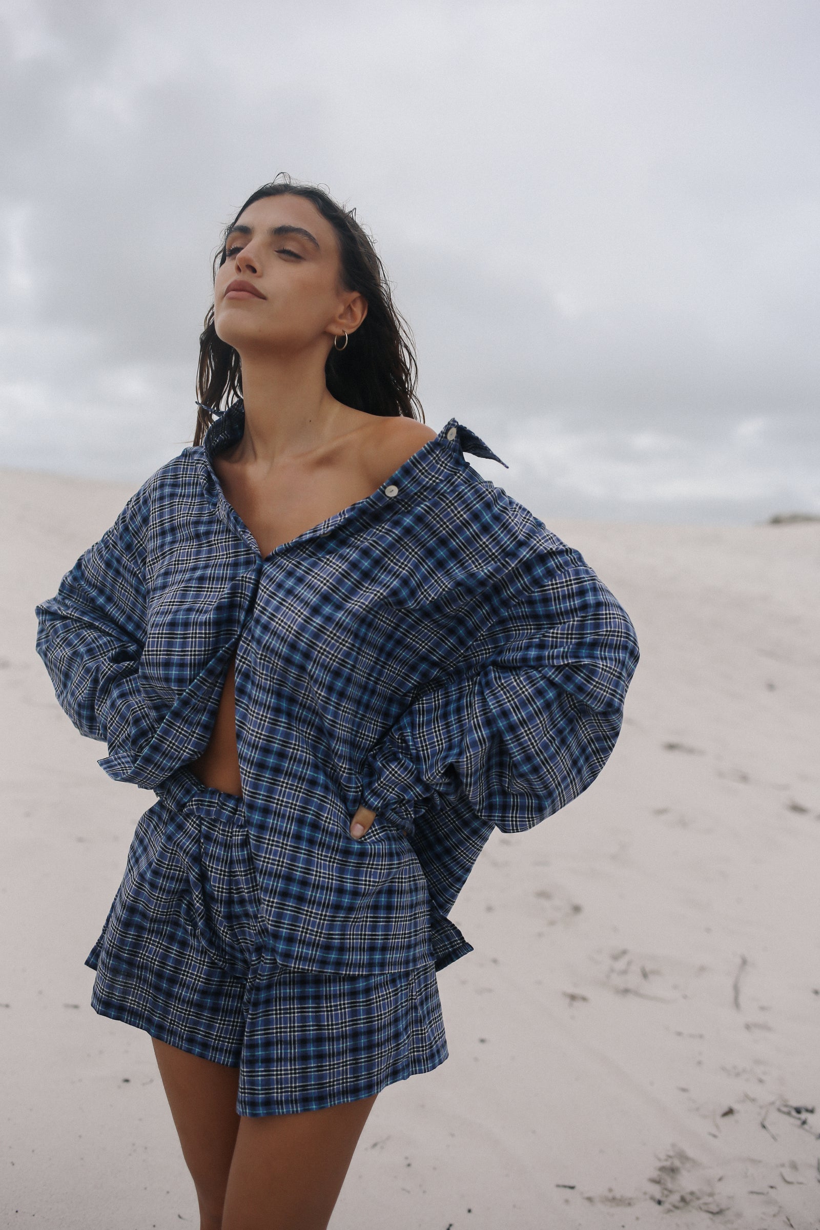 Remi Oversized Shirt - Navy Plaid