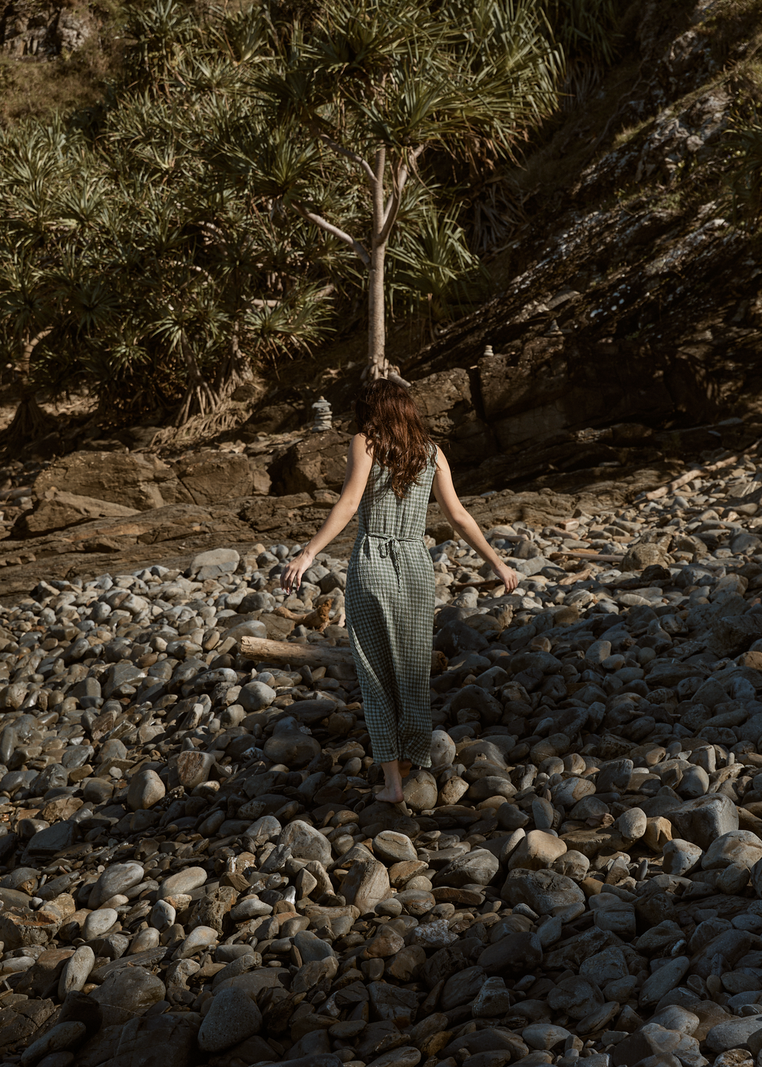 Base Seersucker Maxi Dress - Deep Green Check