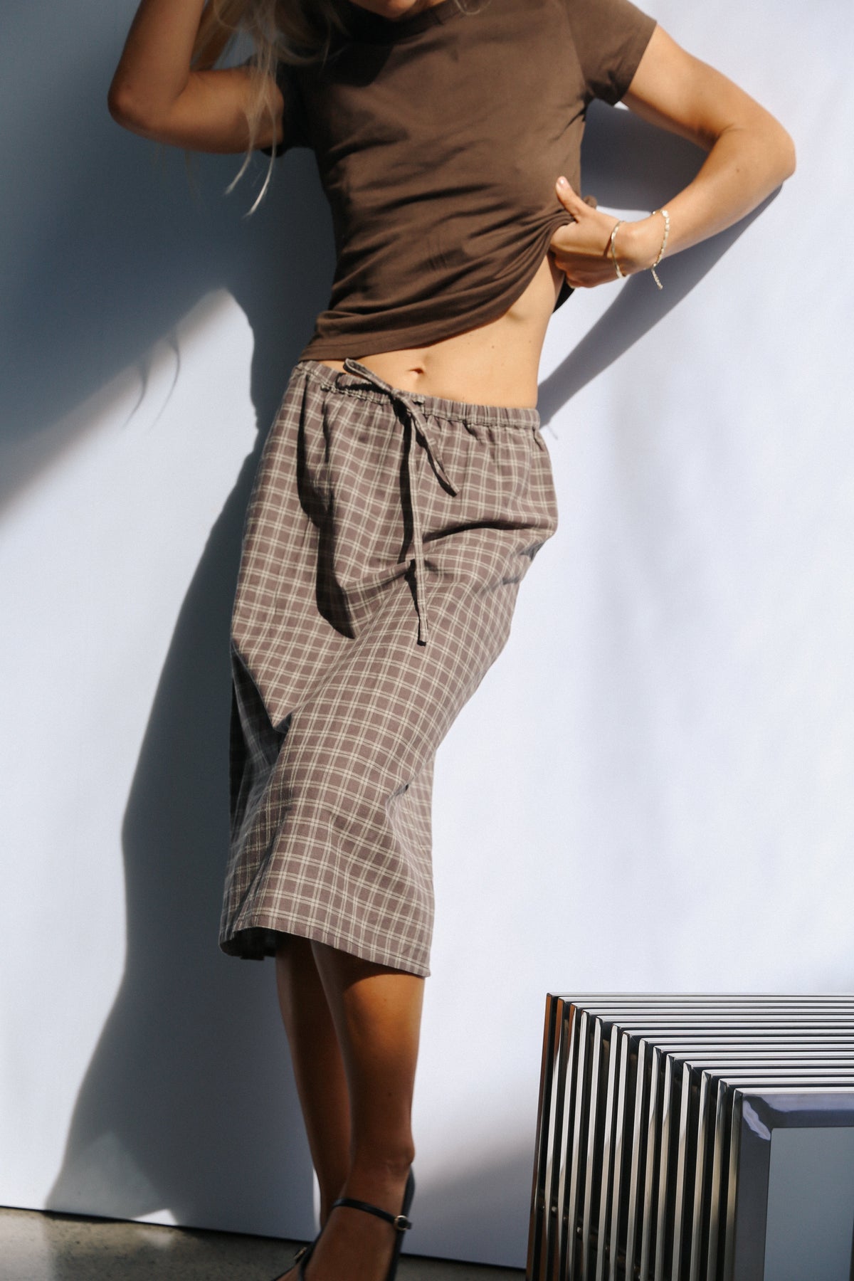 Remi Midi Skirt - Maple Gingham
