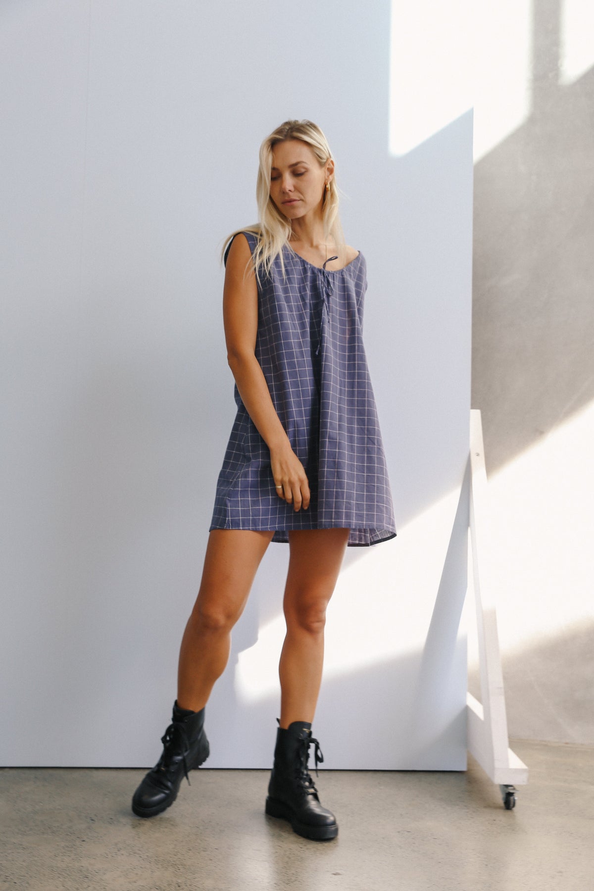 Luna Shift Dress - Indigo Plaid
