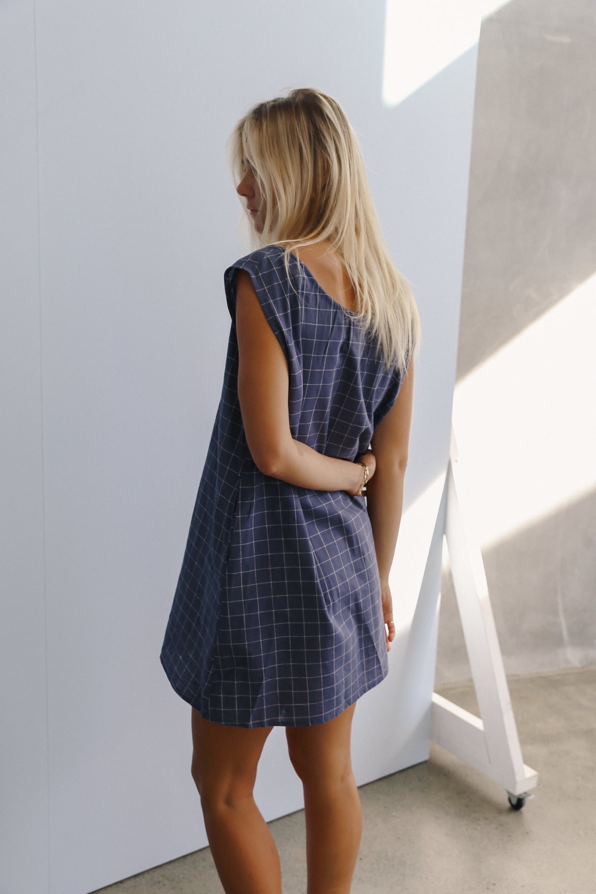Luna Shift Dress - Indigo Plaid