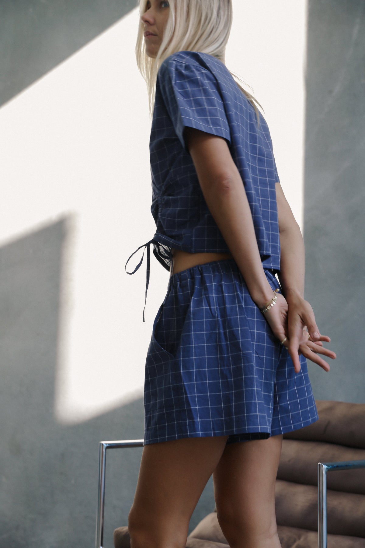 Ava Short - Indigo Plaid