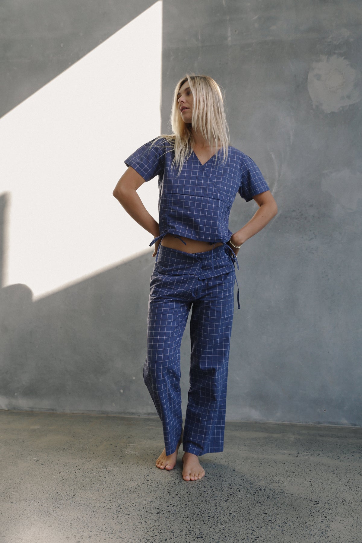 Mika Fold Pant - Indigo Plaid