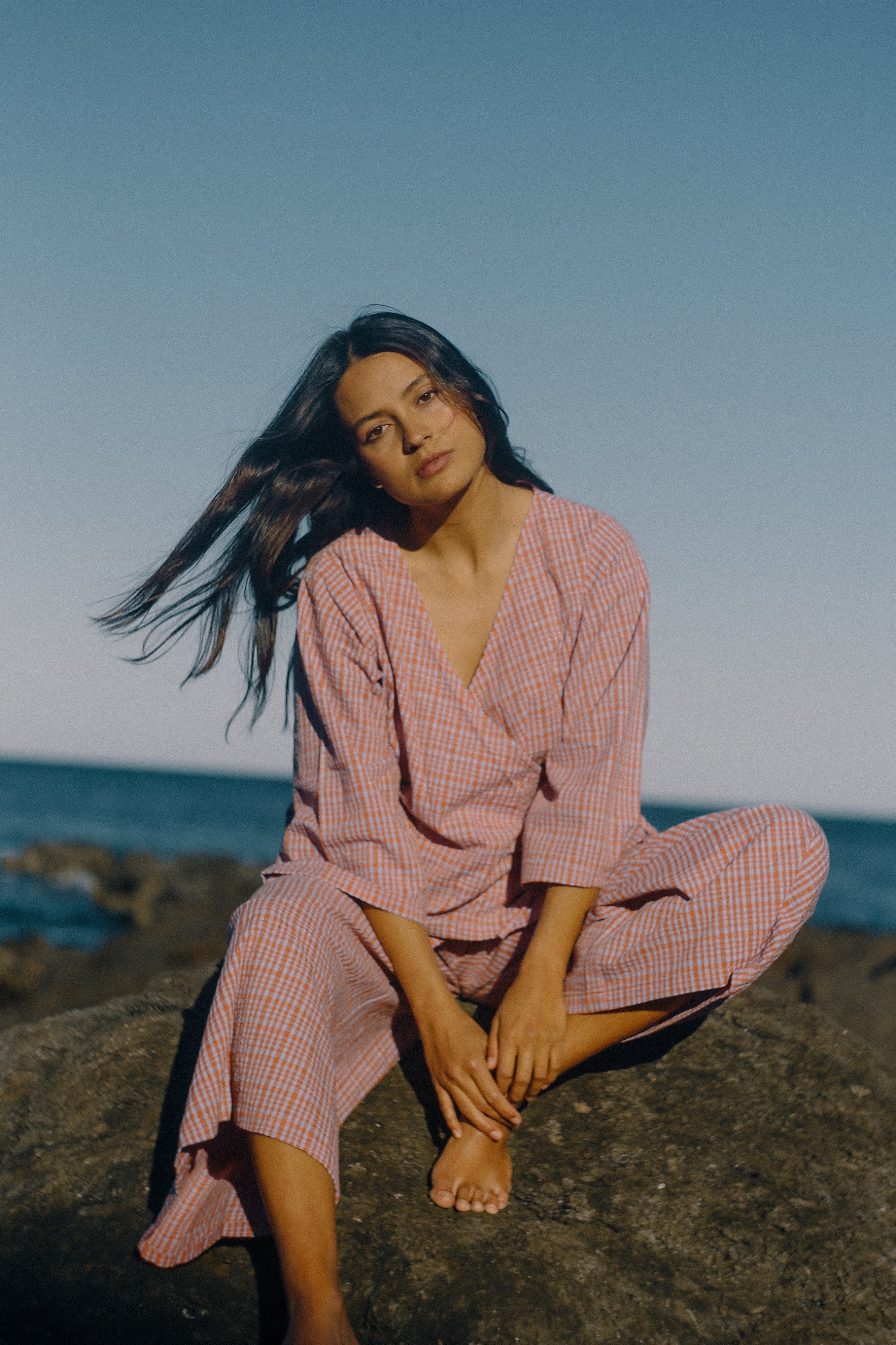 Ivy Pant - Lilac Orange Seersucker