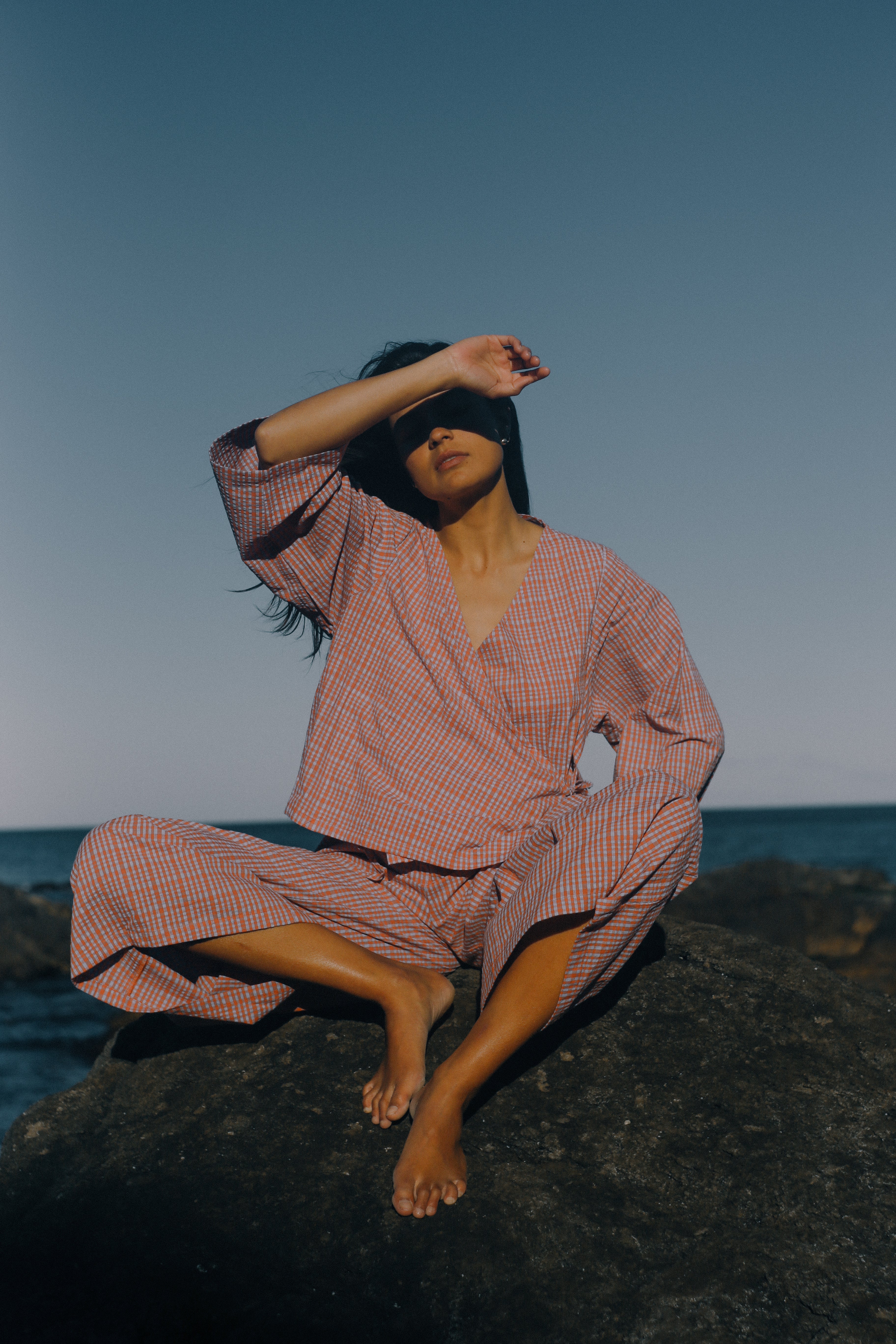 Ivy Pant - Lilac Orange Seersucker