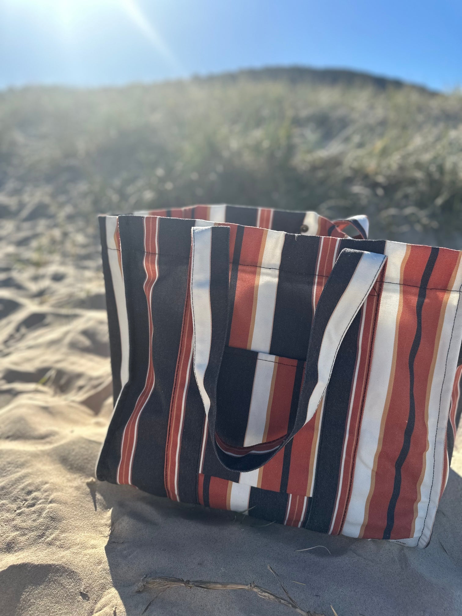 Oversized Beach Bag - Brown Stripe