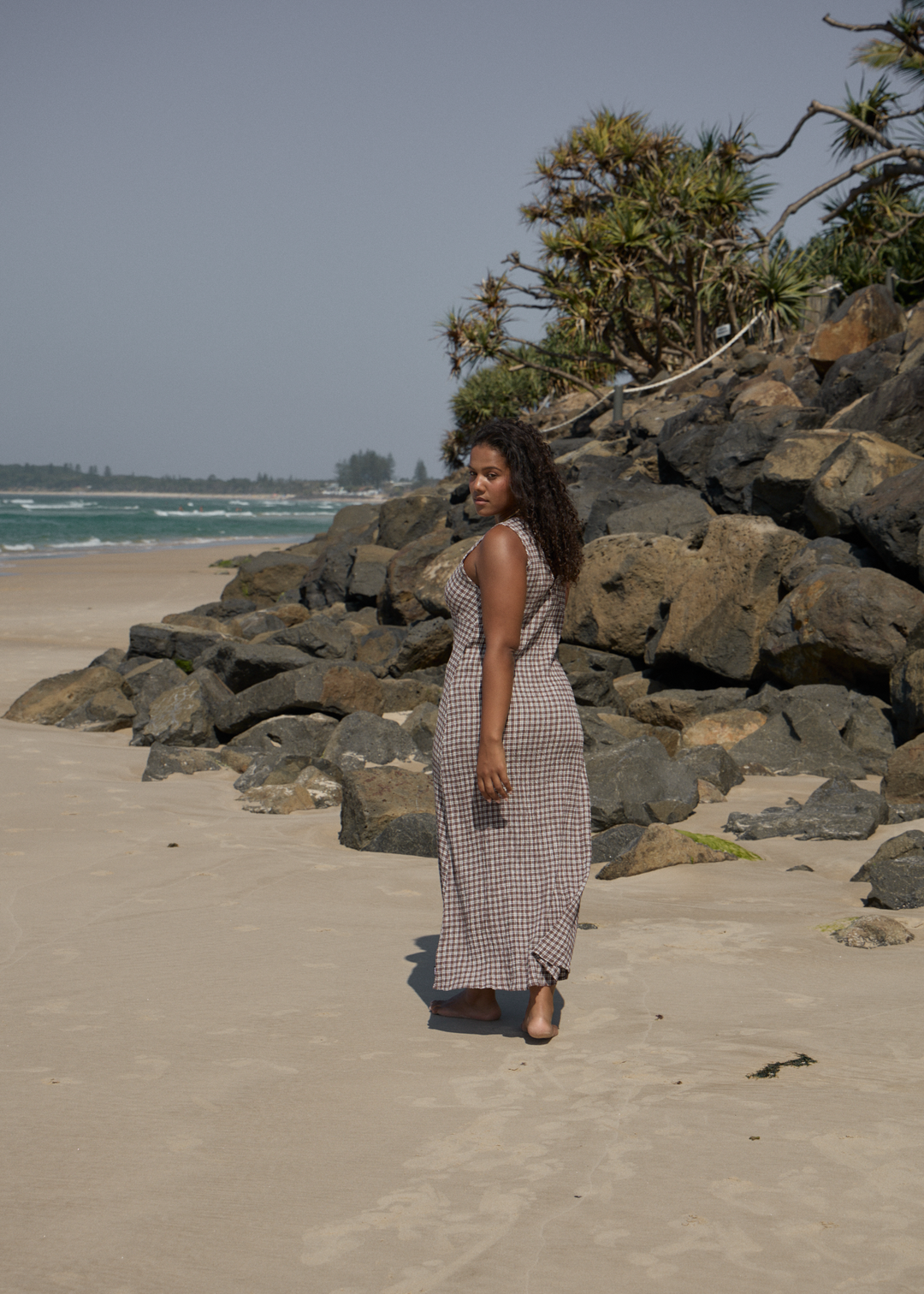 Base Seersucker Maxi Dress - Coffee Check