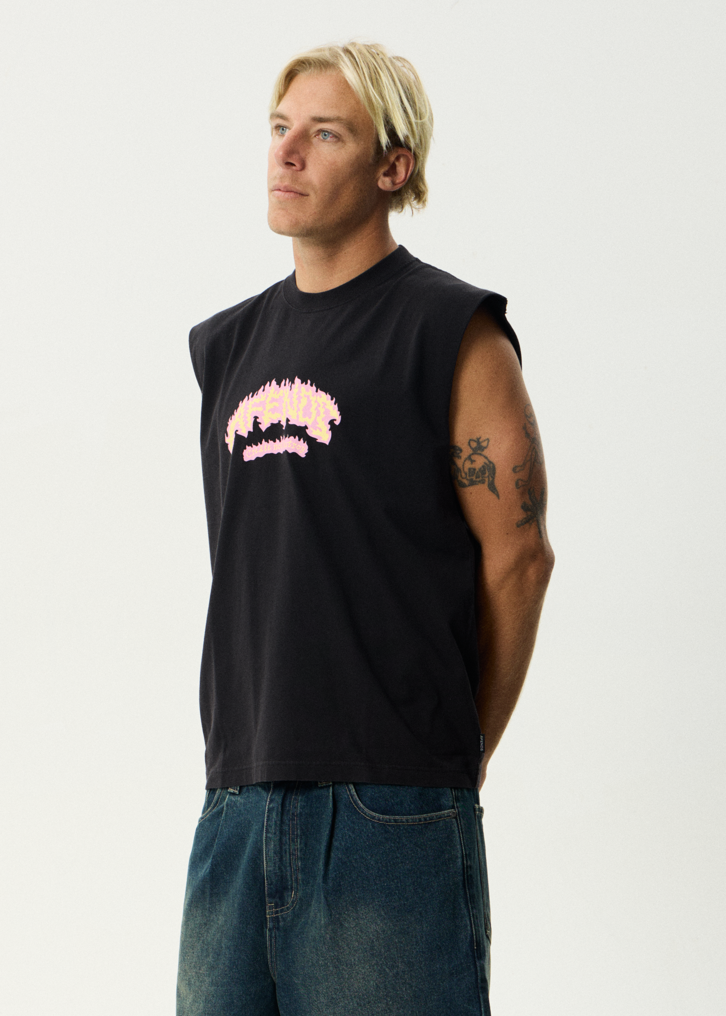 Flame On Sleeveless Tee - Stone Black