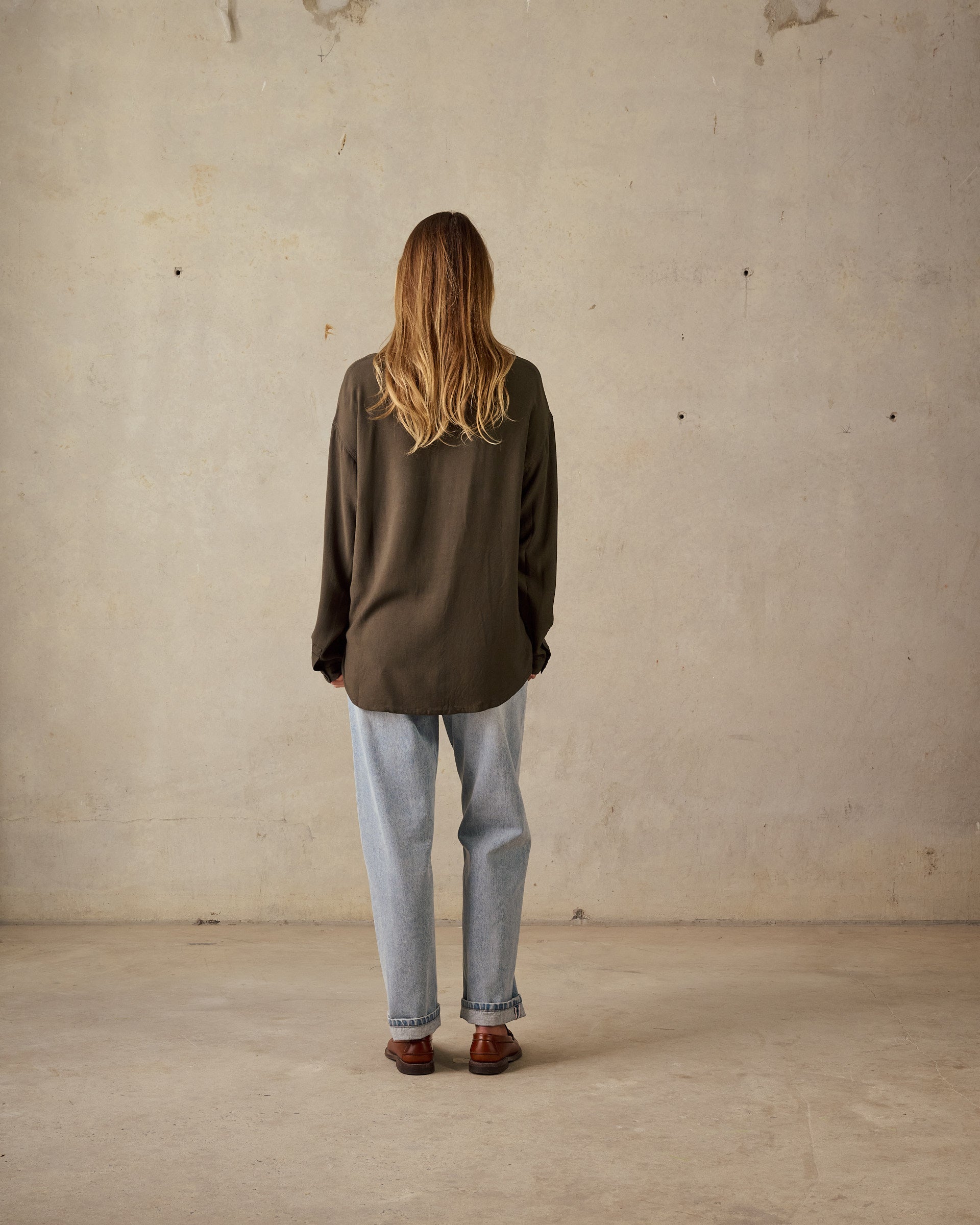 Boxy Long Sleeve Shirt - Dark Green