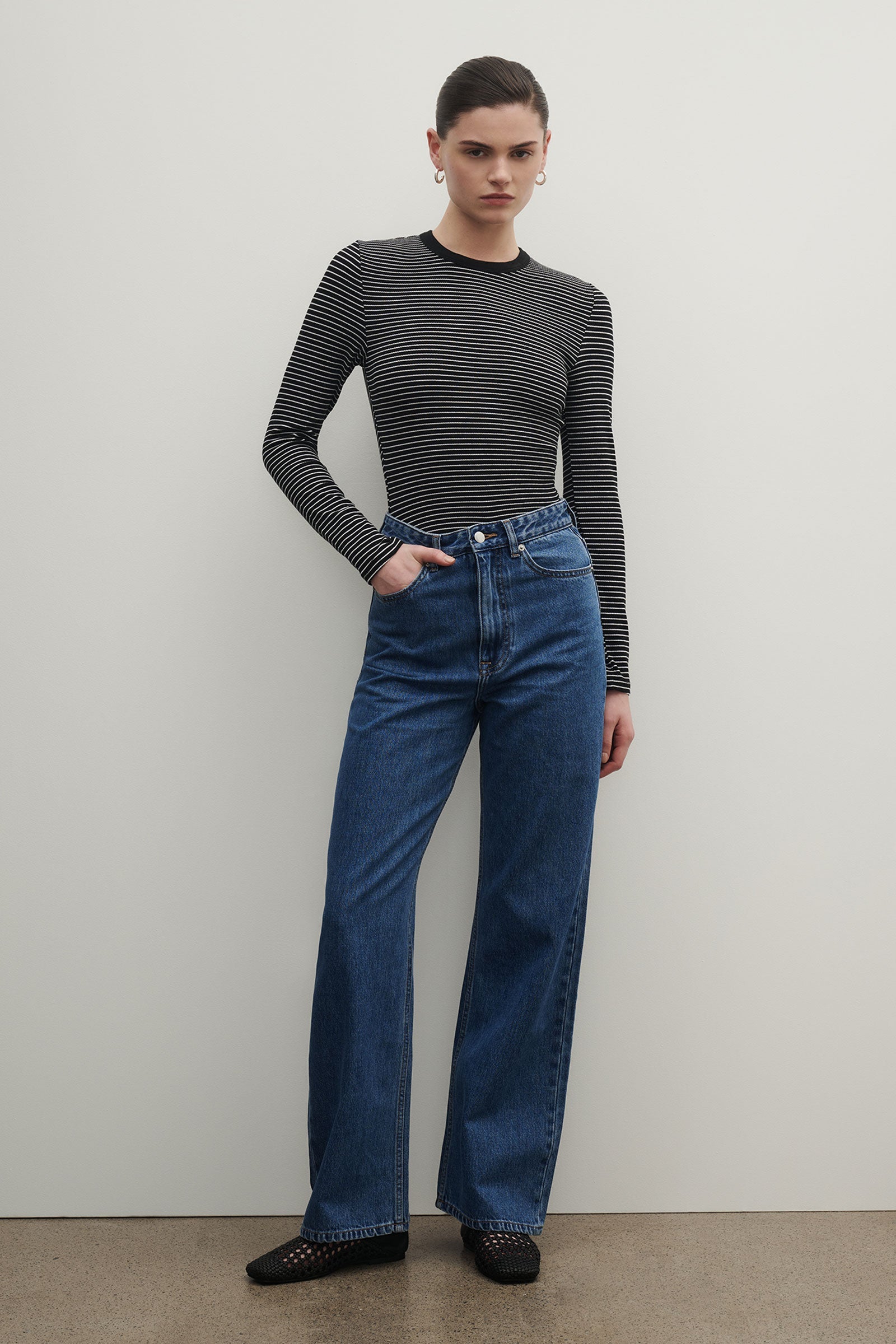 Organic Stripe Rib Long Sleeve Tee - White Stripe