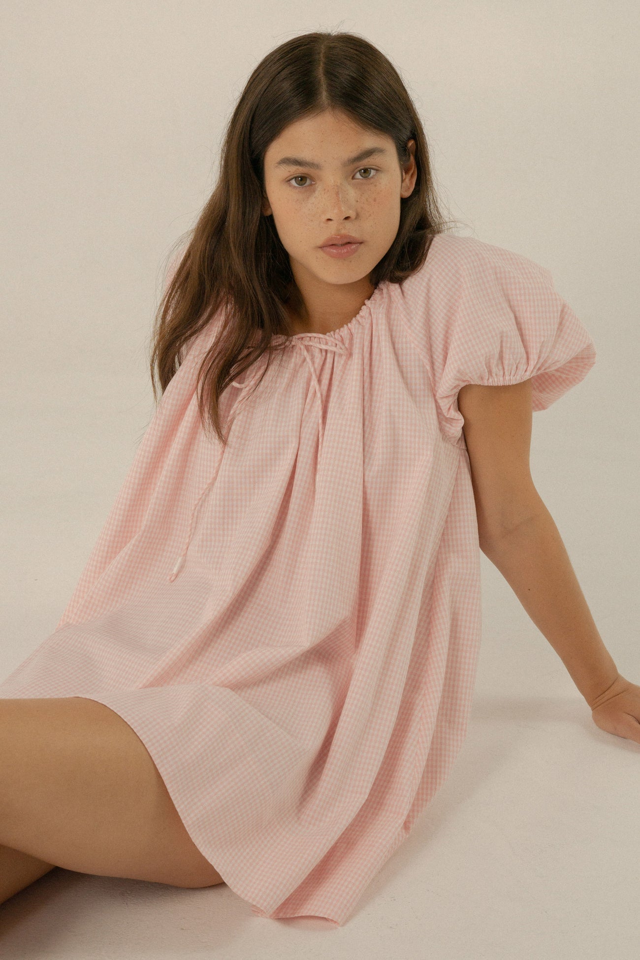 Everyday Drawcord Dress - Baby Pink Gingham