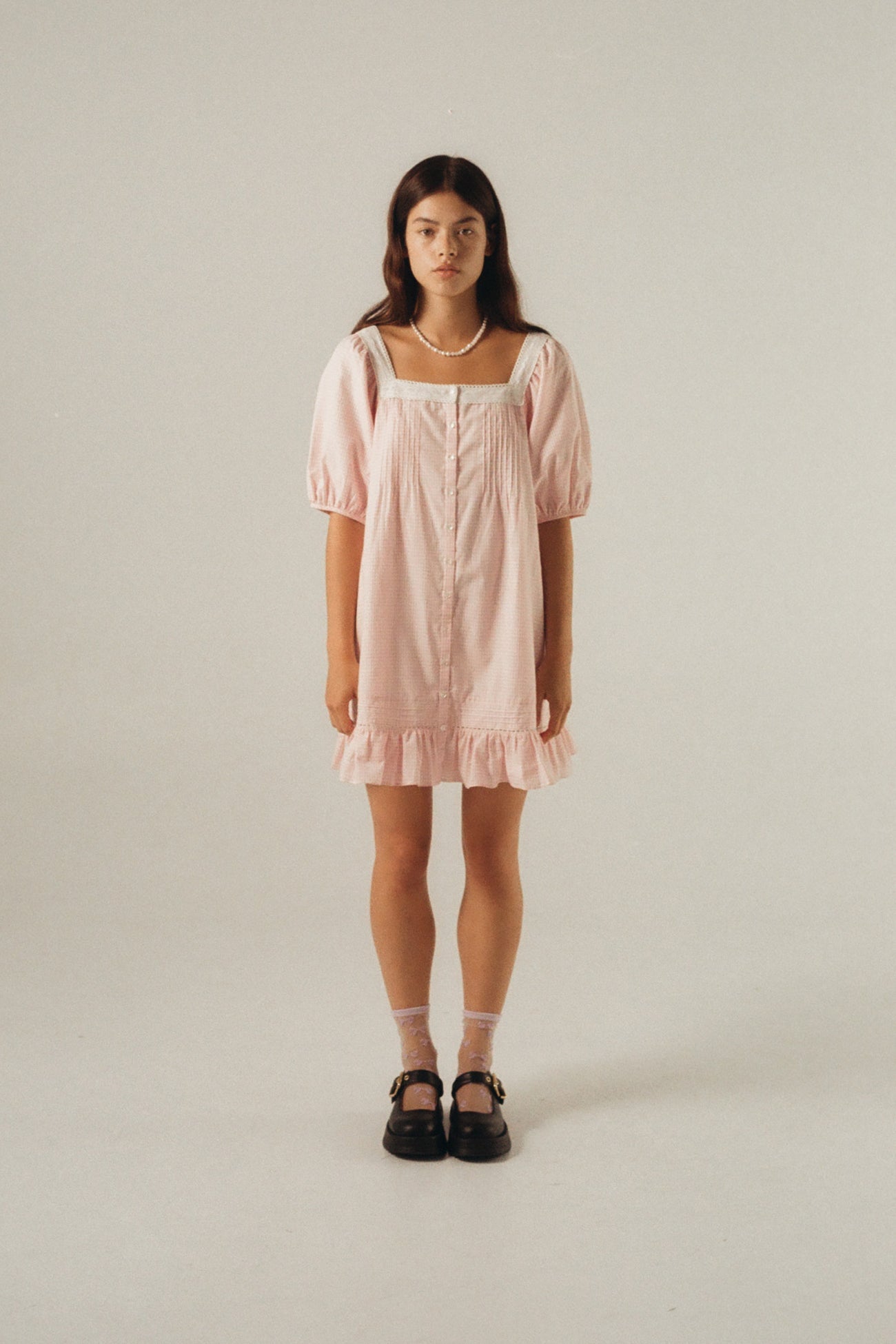 Mila Mini Dress - Baby Pink Gingham