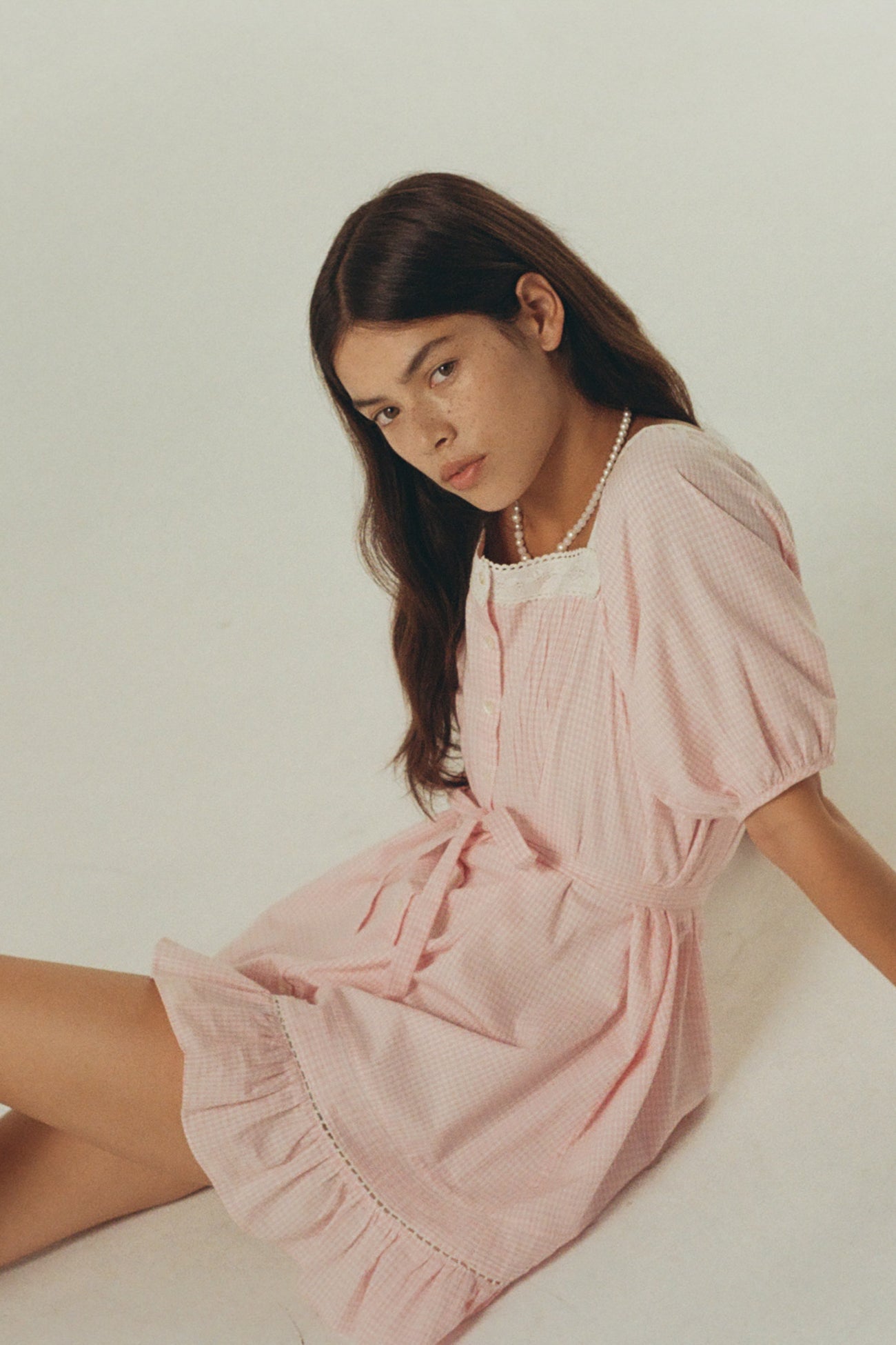 Mila Mini Dress - Baby Pink Gingham