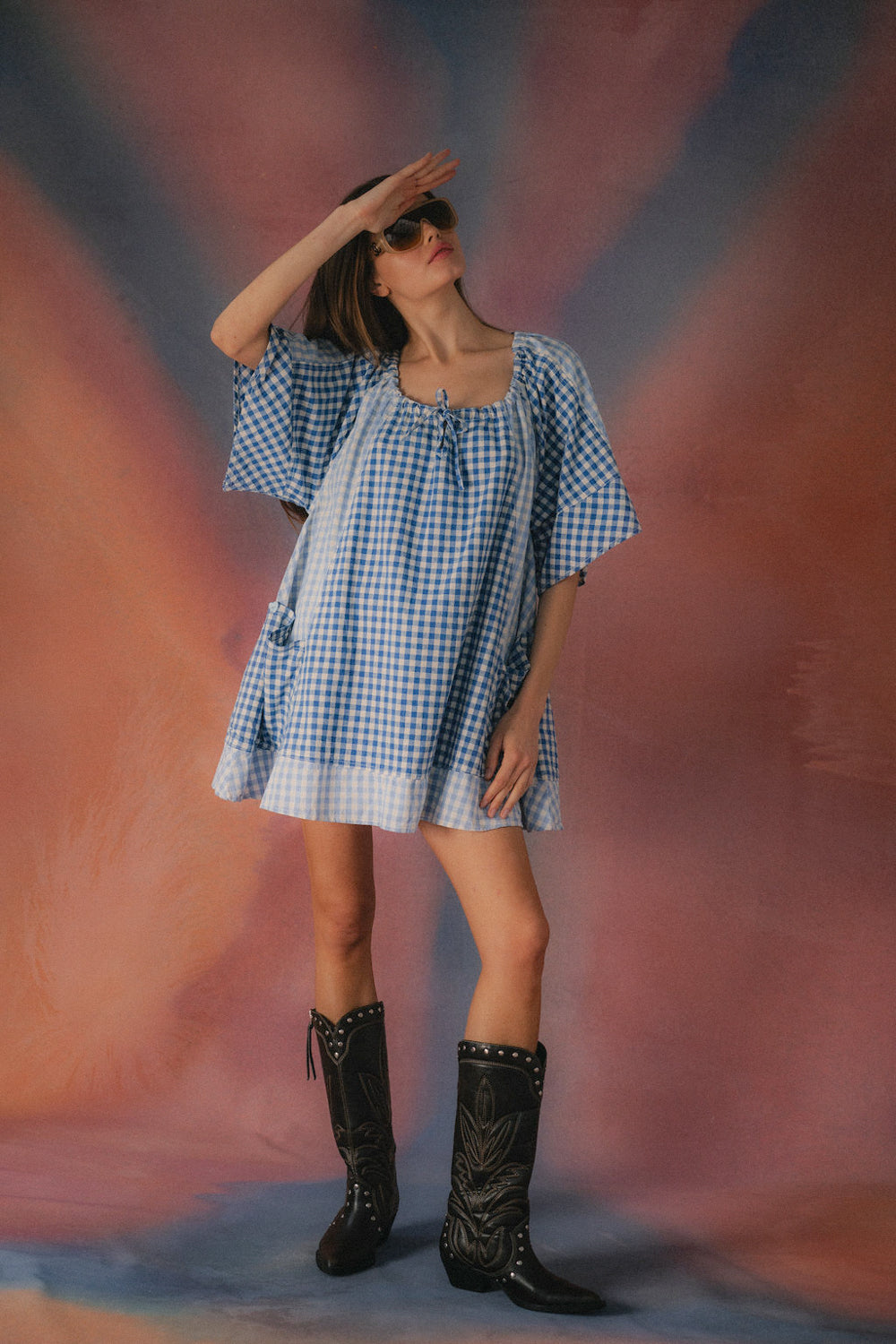Powder Check Dress - Blue