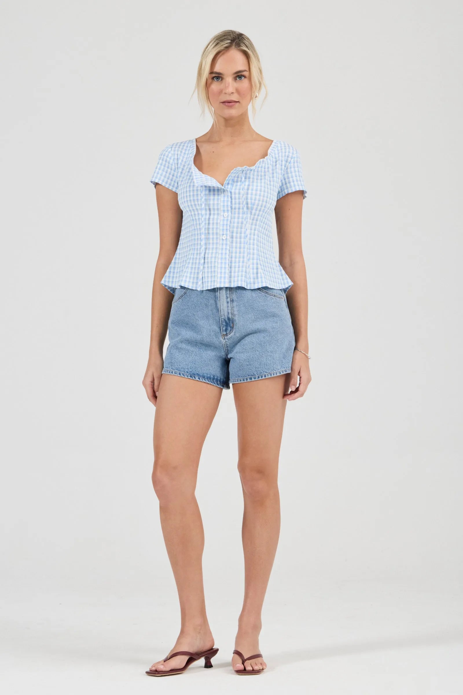 Esme Top Gingham - Soft Blue